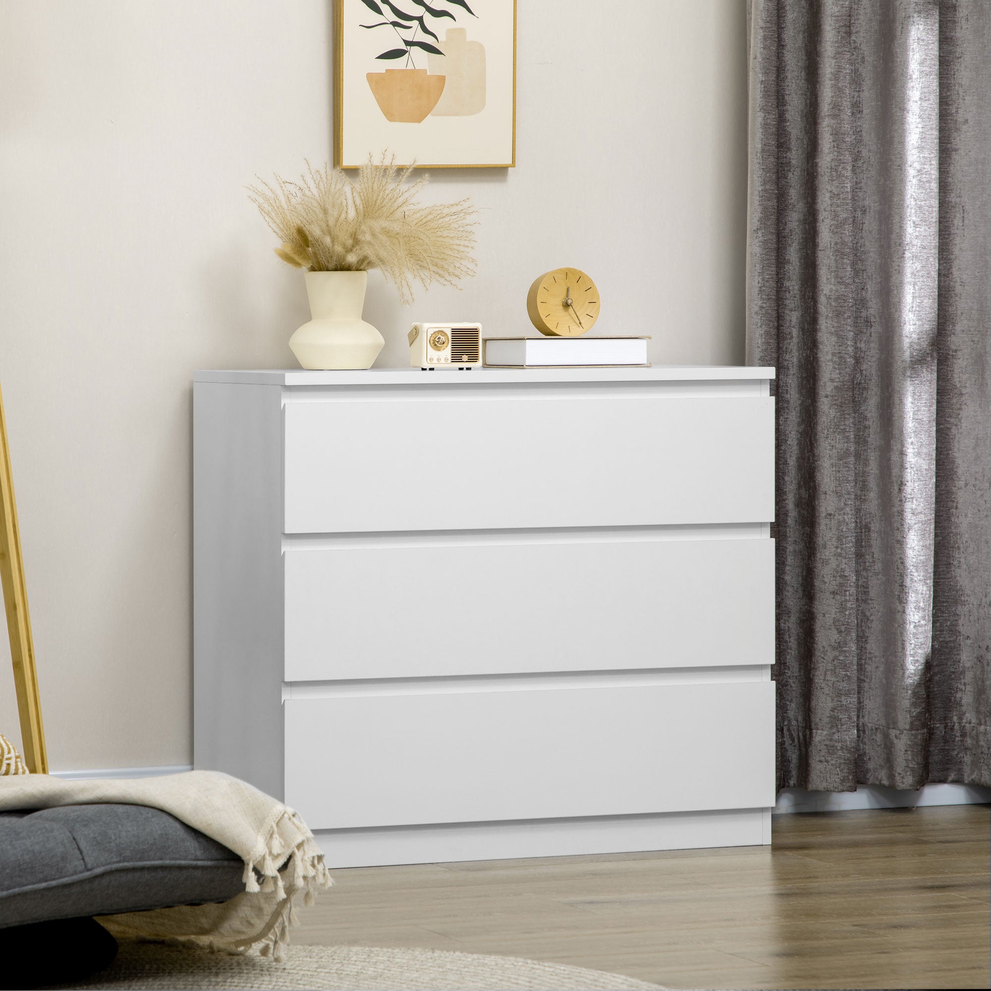 HOMCOM Chest of Drawers, 3-Drawer Storage Organiser Unit for Bedroom, Living Room, White - North Peak Garden Furniture