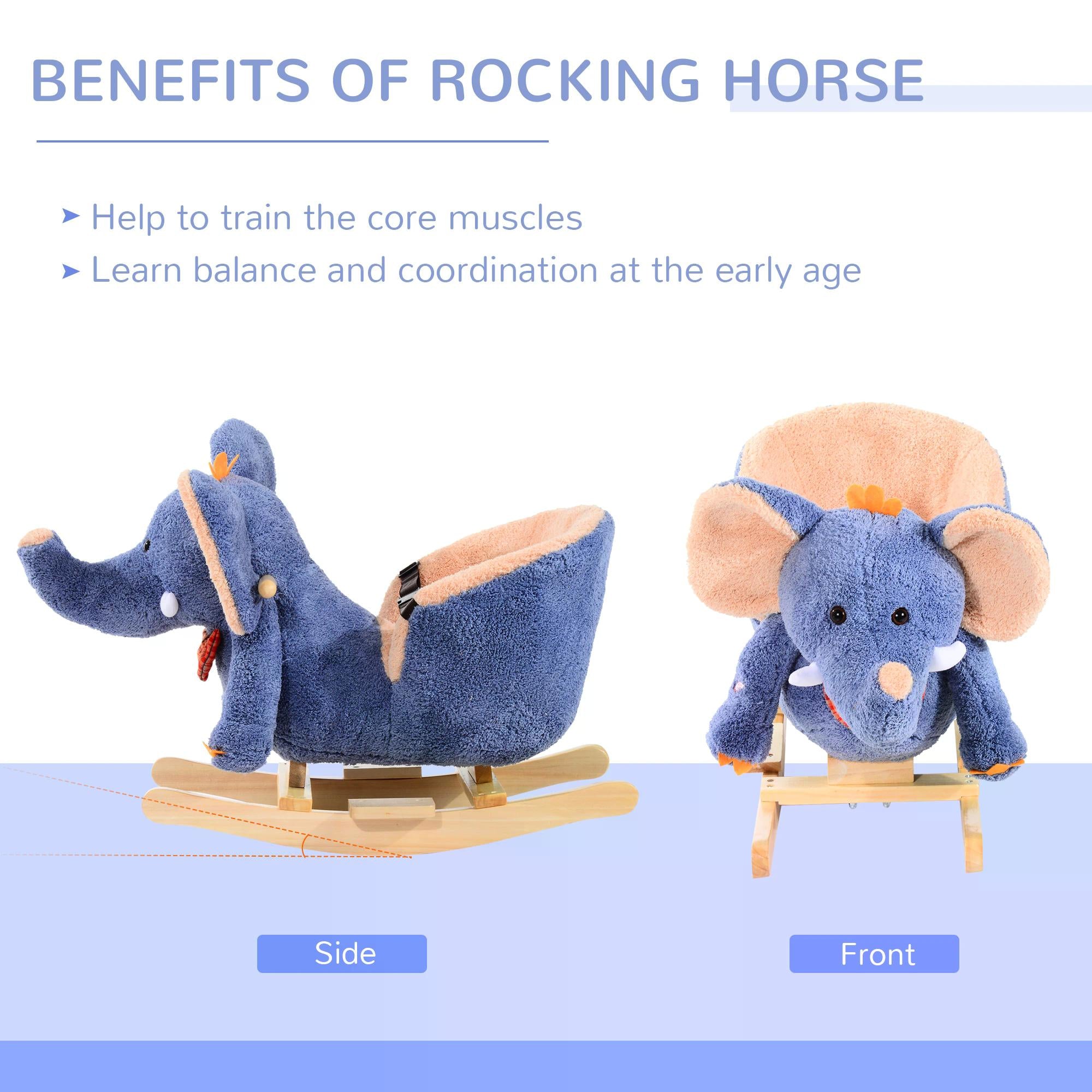 HOMCOM Children Rocking Seat with Sound, Elephant-Blue/Beige - North Peak Garden Furniture