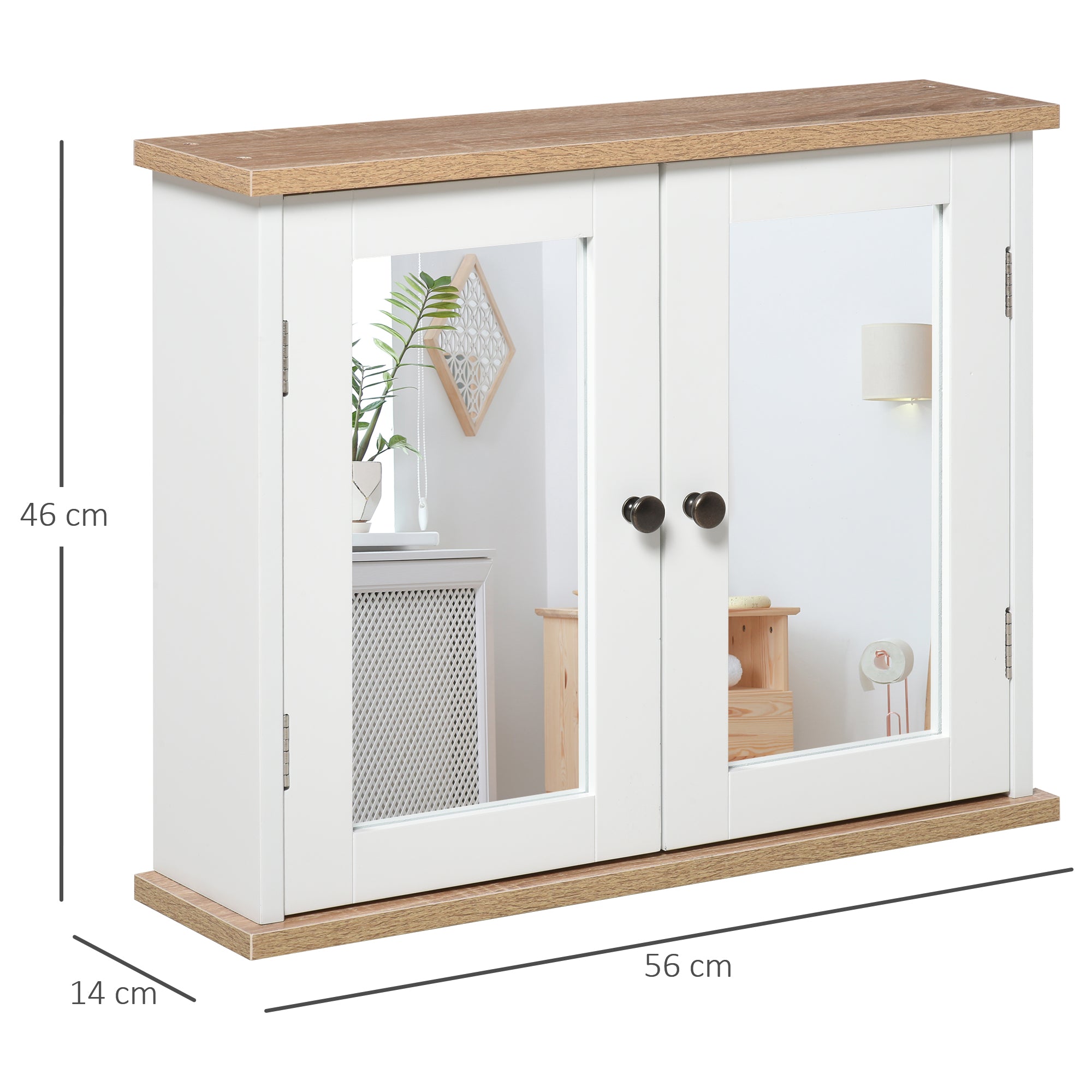 kleankin Bathroom Mirror Cabinet Wall Mounted Storage Cupboard with Double Door and Adjustable Shelf, White - North Peak Garden Furniture