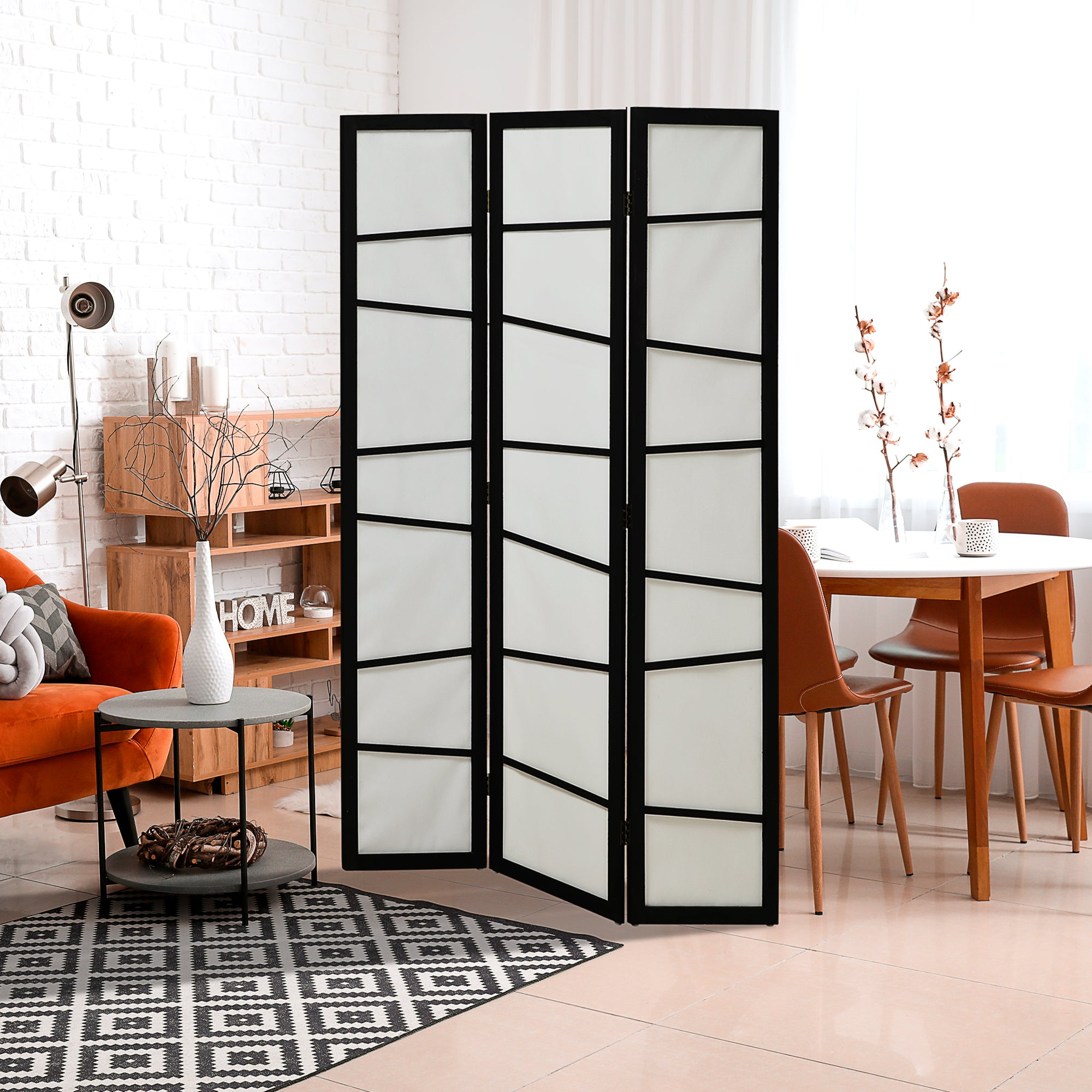 HOMCOM 3 Panel Room Divider, Wooden Folding Privacy Screen, Freestanding Wall Partition Separator for Bedroom, White