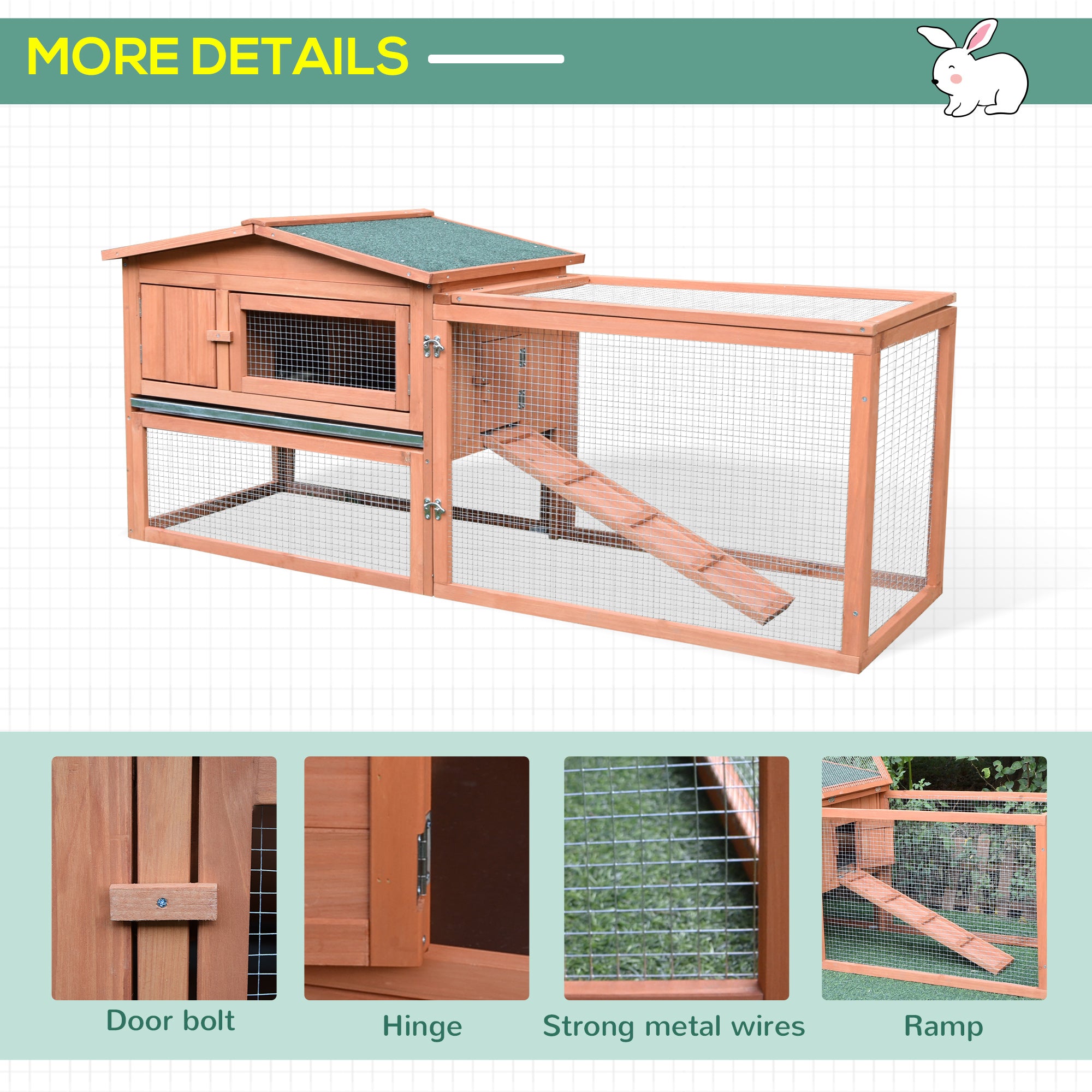 Pawhut 2 Floor Wooden Rabbit Hutch Bunny Cage House Chicken Coop Outdoor Garden Backyard 158 x 58 x 68 cm