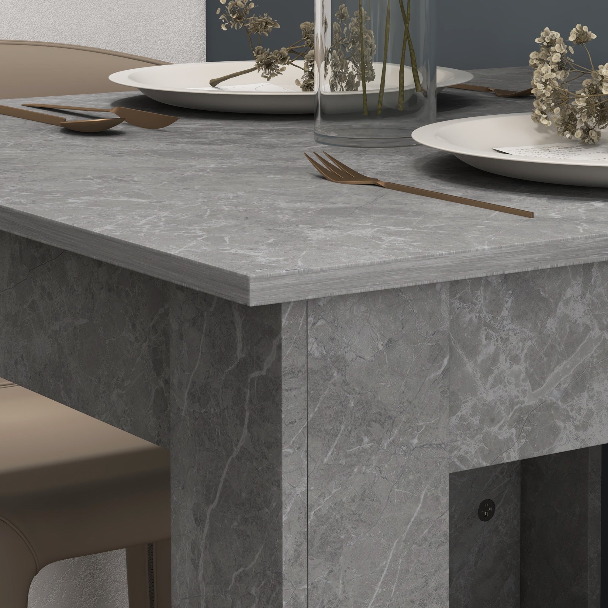 HOMCOM Square Dining Table, Modern Dining Room Table with Faux Cement Effect, Space Saving Small Dining Table - North Peak Garden Furniture