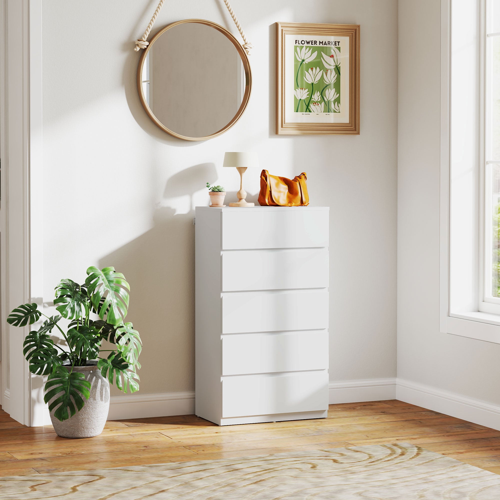HOMCOM Chest of Drawers, 5-Drawer Storage Cabinets, Modern Dresser, Storage Drawer Unit for Bedroom - North Peak Garden Furniture
