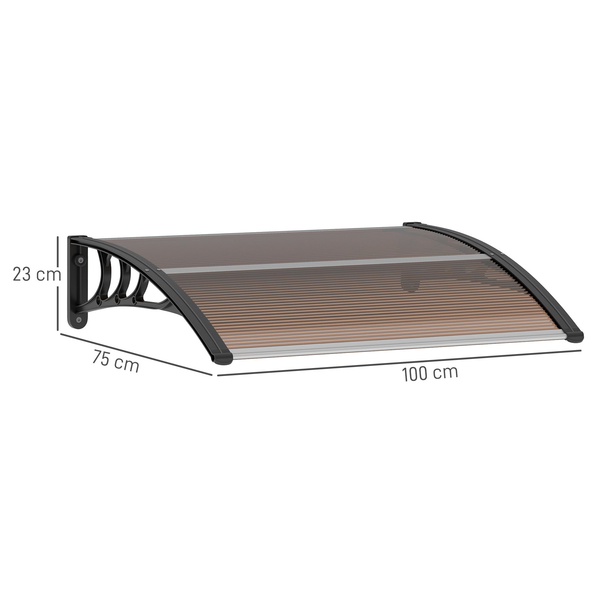 Outsunny Curved Window Door Canopy Aluminium Rigid Plastic Polycarbonate Fixed Outdoor Awning Modern Design UV Water Rain Resist 100 x 75cm Brown - North Peak Garden Furniture