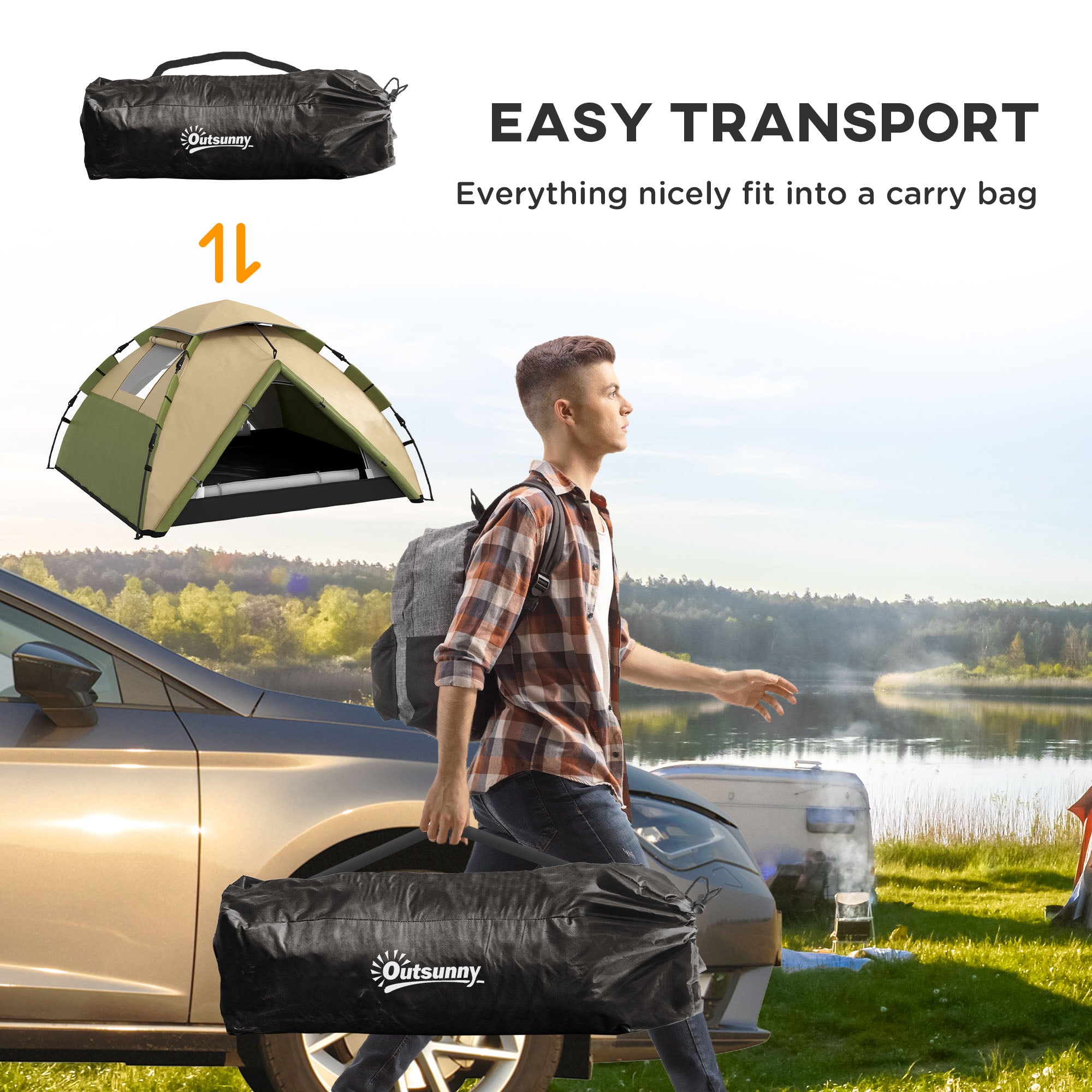 Outsunny Two-Man One Room Camping Tent, with Accessories - Dark Green - North Peak Garden Furniture