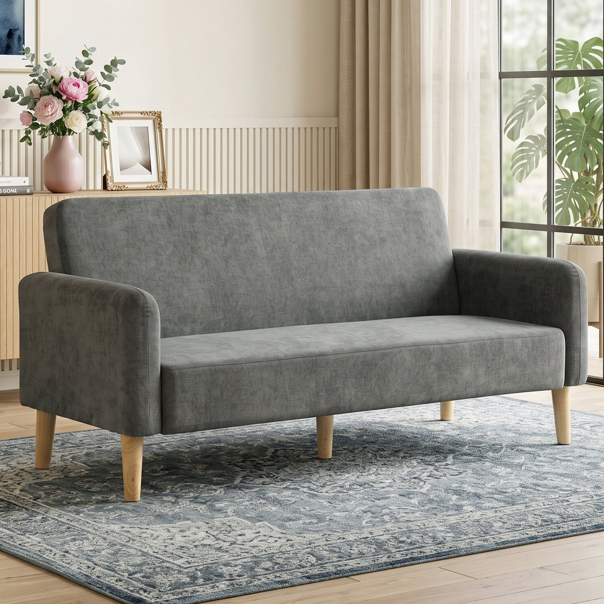 HOMCOM 2 Seater Sofa, Velvet Small Couch with 20cm Thick Padding, Wide and Deep Seat, Grey