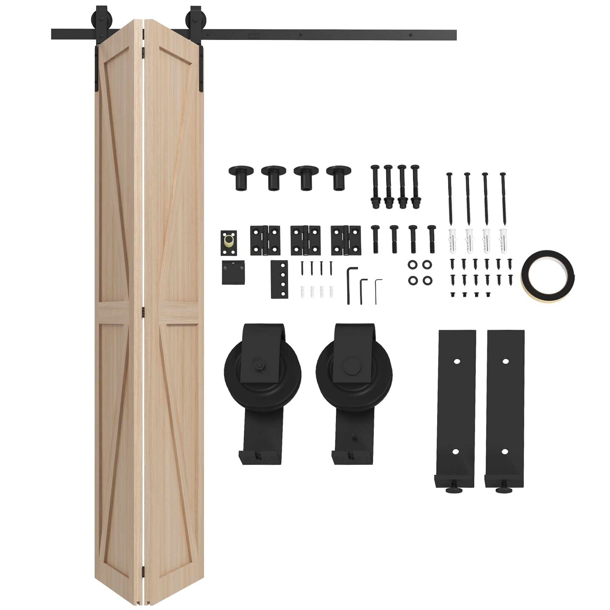 HOMCOM 5ft Bi-Folding Sliding Barn Door Hardware Kit - Black - North Peak Garden Furniture