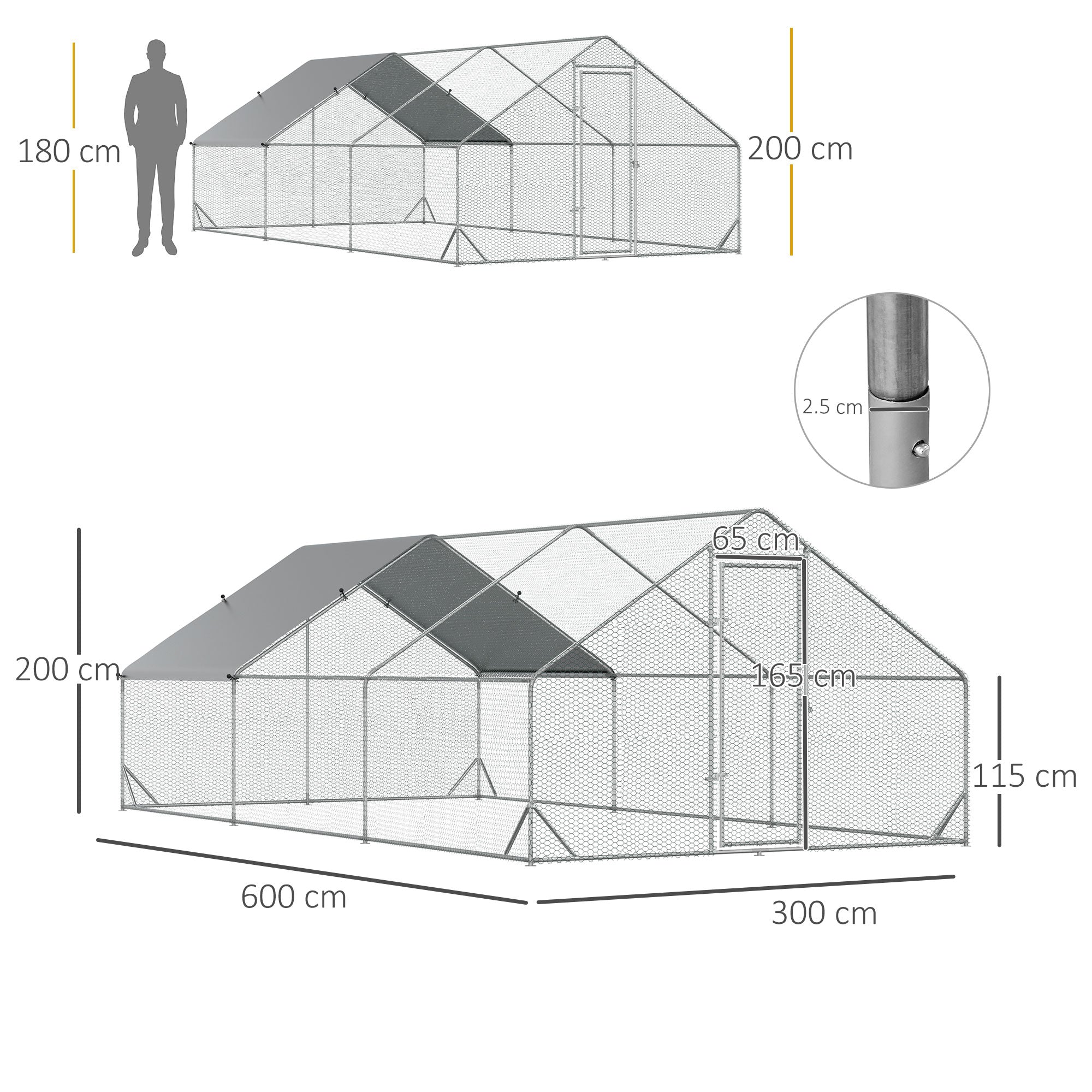 PawHut Galvanised Walk In Chicken Run w/ Cover 6 x 3 x 2m Silver - North Peak Garden Furniture