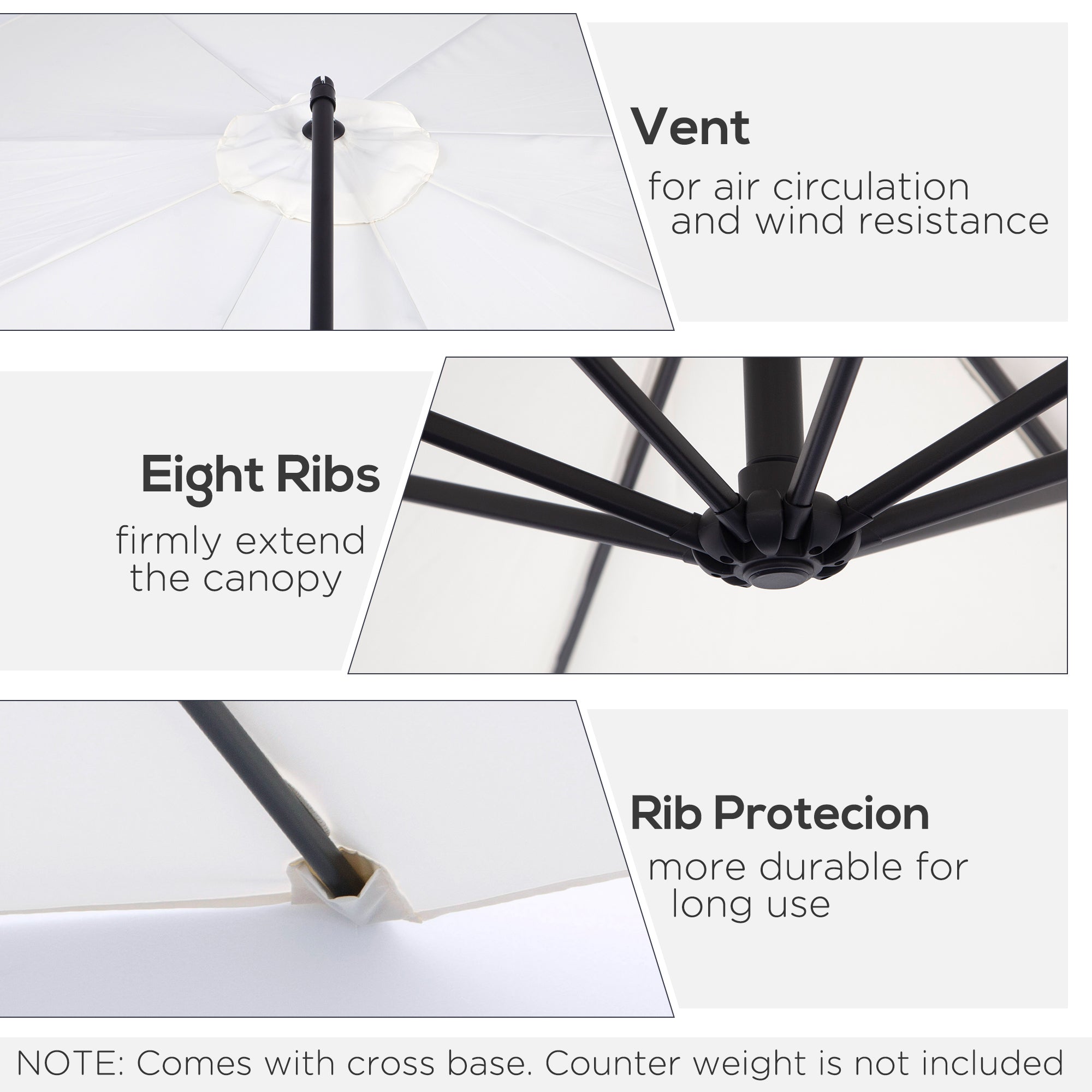 Outsunny 3M Banana Umbrella Parasol-Cream White - North Peak Garden Furniture