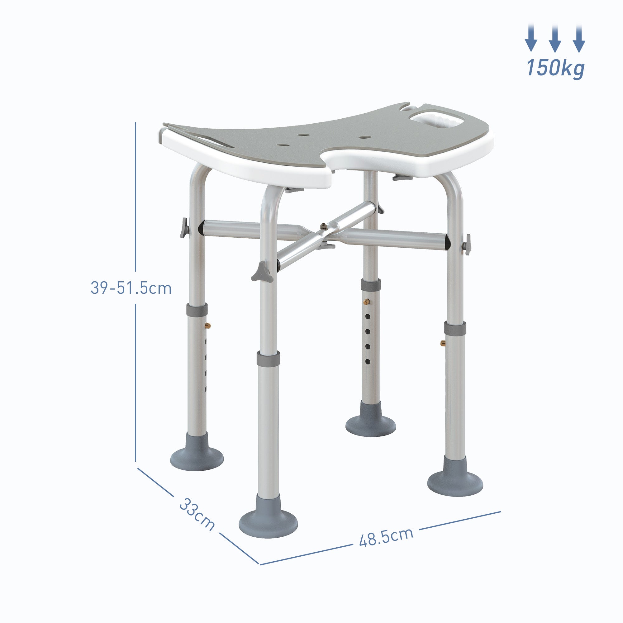 HOMCOM 39-51.5cm 'U' Seat Padded Shower Stool - Grey - North Peak Garden Furniture