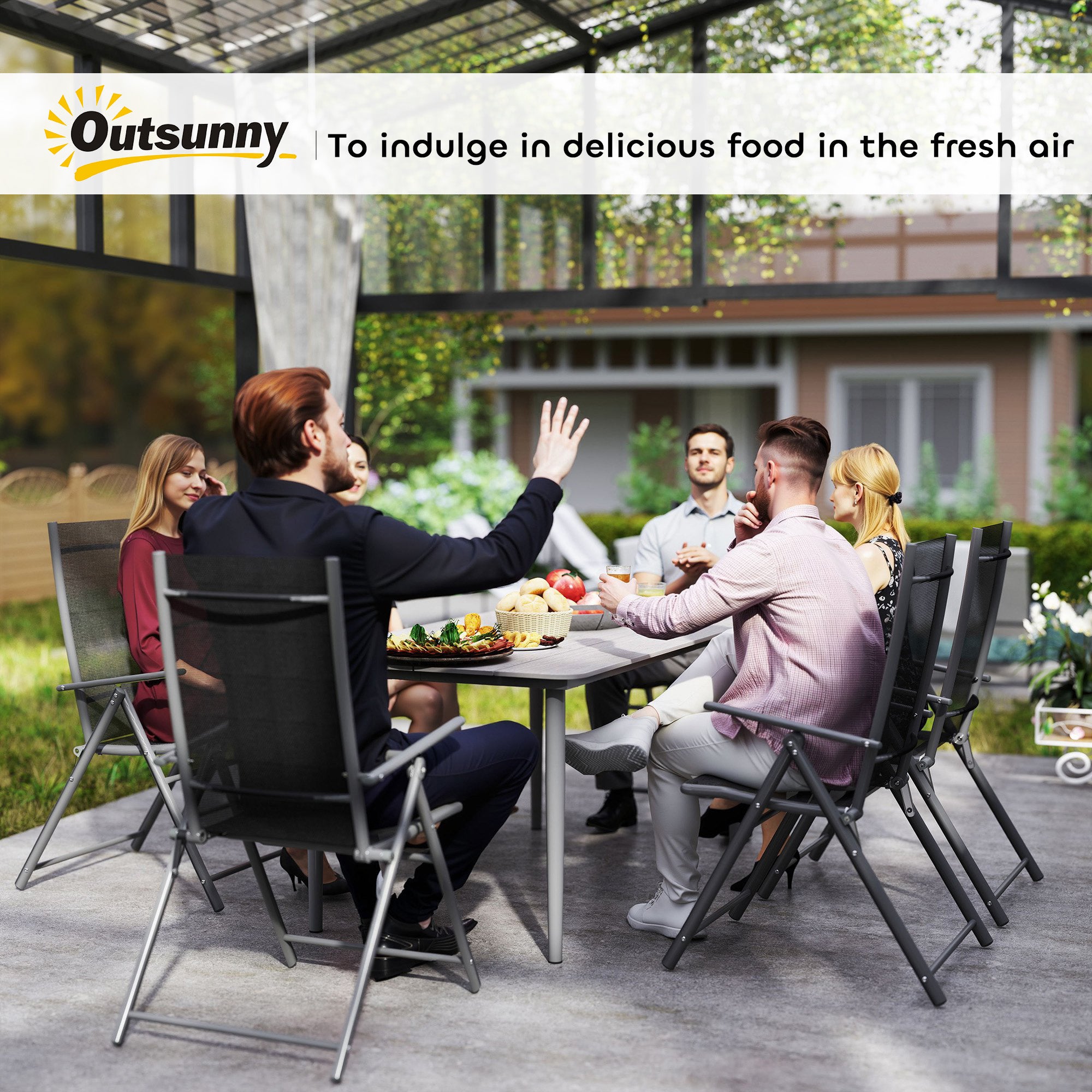 Outsunny Garden Table, Outdoor Dining Table for 6 People, 160 x 90 x 74 cm, with Rust Resistant Metal Frame, WPC Top, for Balcony, Terrace, Light Grey - North Peak Garden Furniture