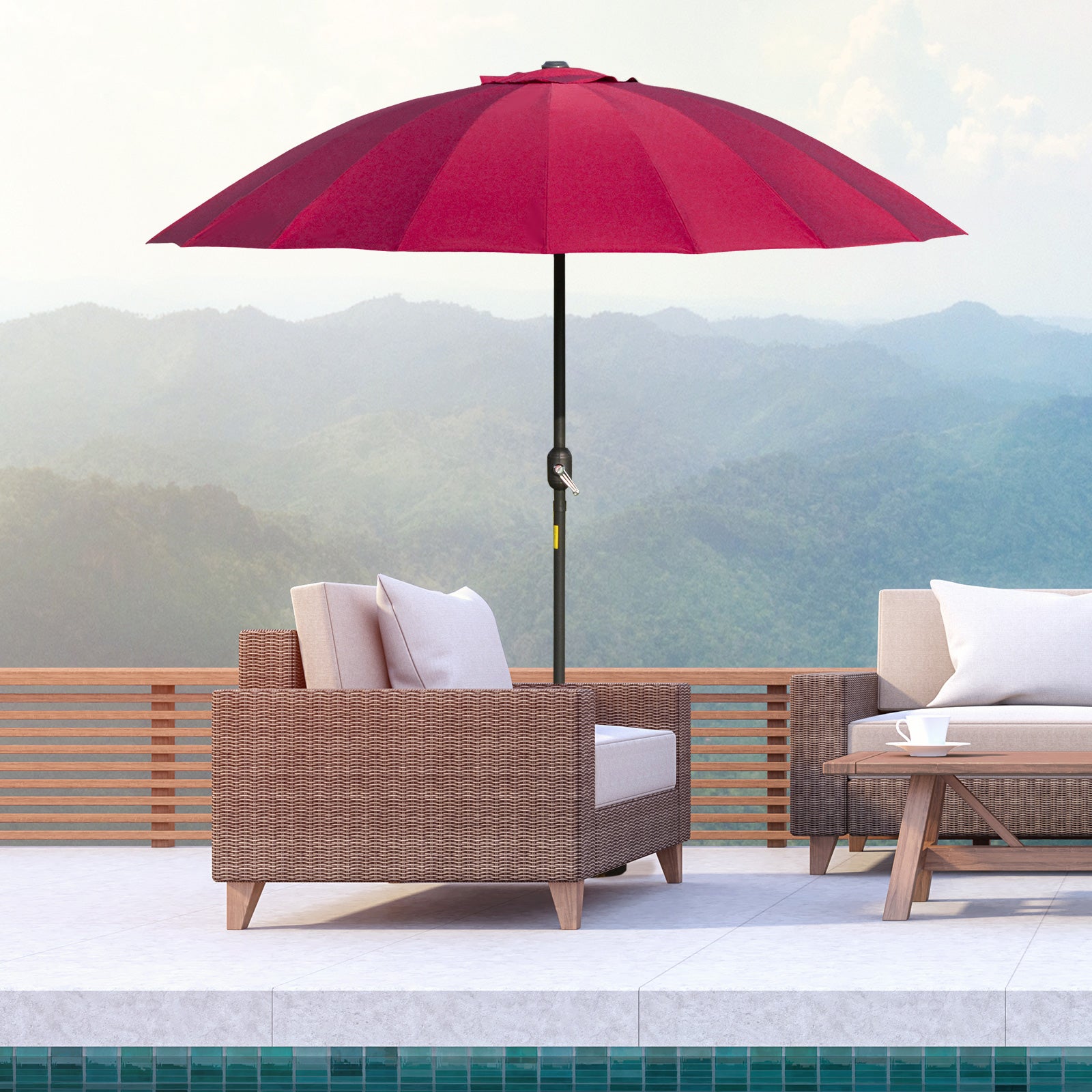 Outsunny Parasol Patio Protector: 255cm Outdoor Table Umbrella with Tilt, Crank & Durable Ribs, Vinous Red