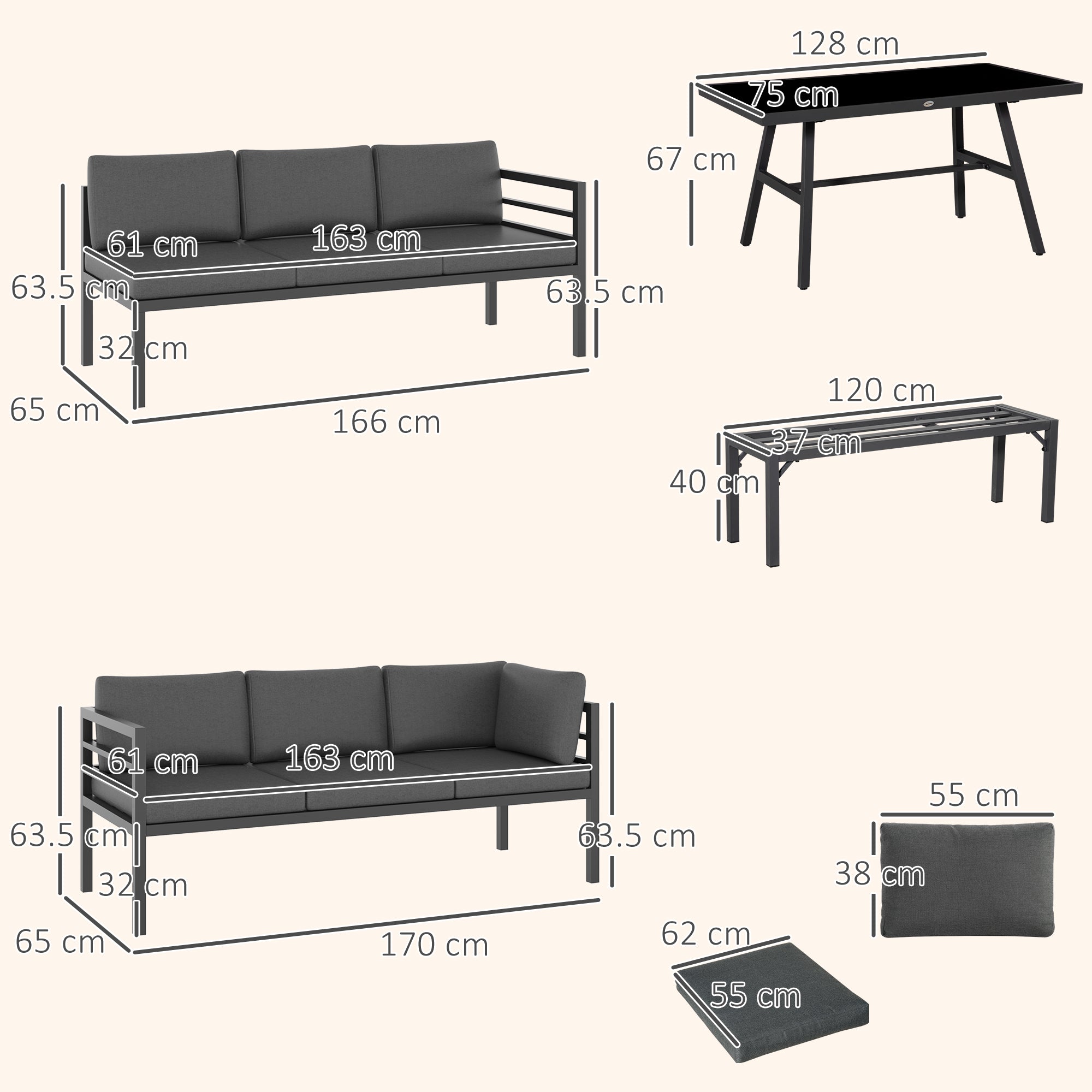 Outsunny 4 Piece L-shaped Garden Furniture Set 8-Seater Aluminium Outdoor Dining Set Conversation Sofa Set w/ Bench, Dining Table & Cushions, Grey