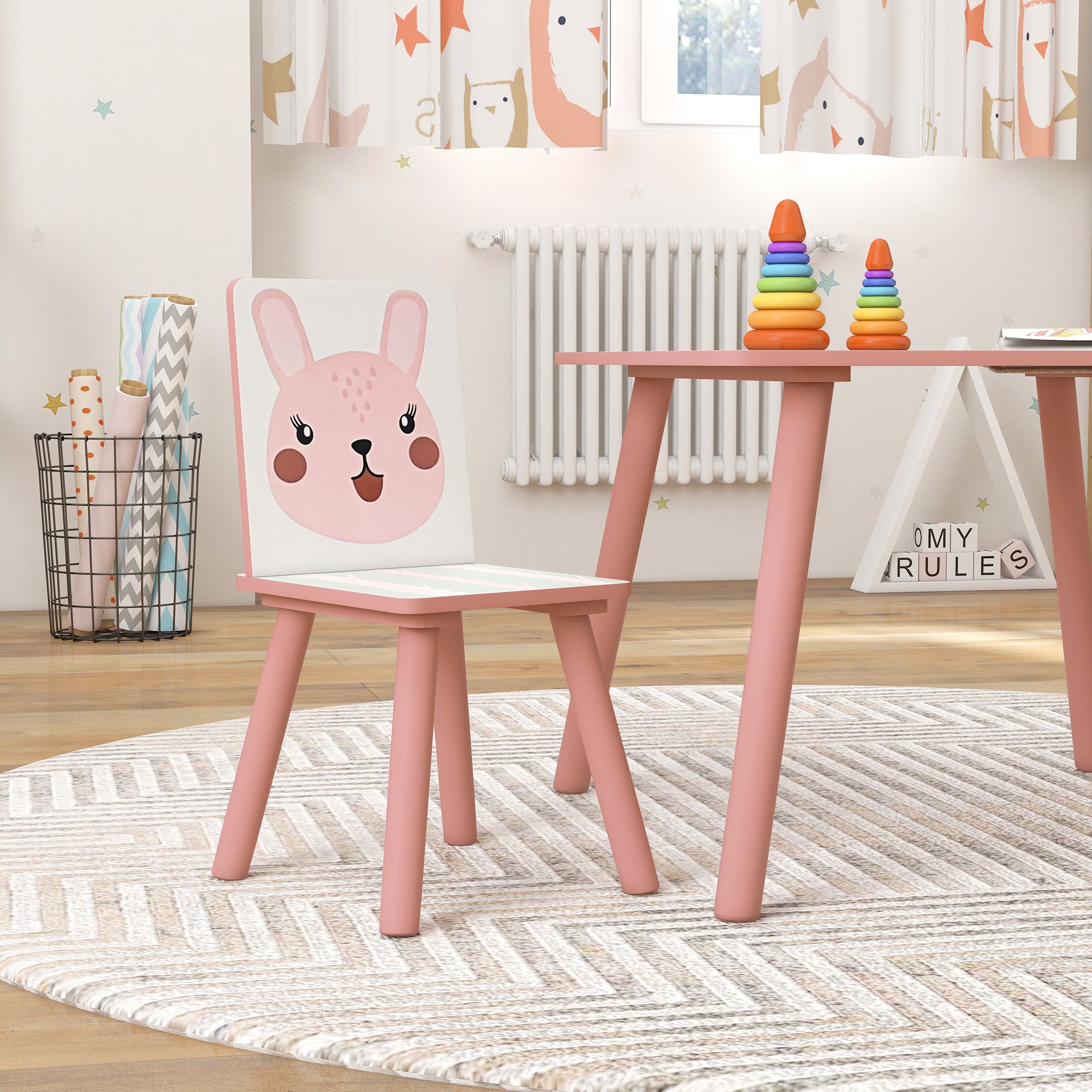 ZONEKIZ Kids and Table Chairs, Children Desk with Two Chairs, Toddler Furniture Set, for Ages 3-6 Years - Pink