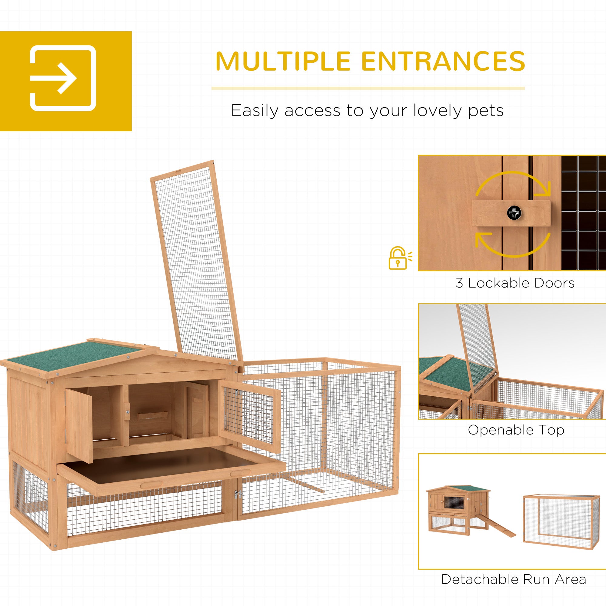 Pawhut Wooden Rabbit Hutch Guinea Pig hutch House 2 Tier with Rabbit Run for Outdoor Garden Backyard, 85 x 24 x 57cm - North Peak Garden Furniture
