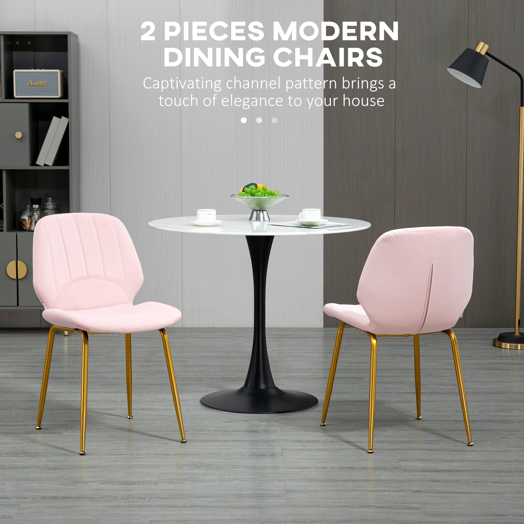 HOMCOM Velvet Dining Chairs Set of 2, 2 Piece Dining Room Chairs with Backrest, Padded Seat and Steel Legs, Pink - North Peak Garden Furniture