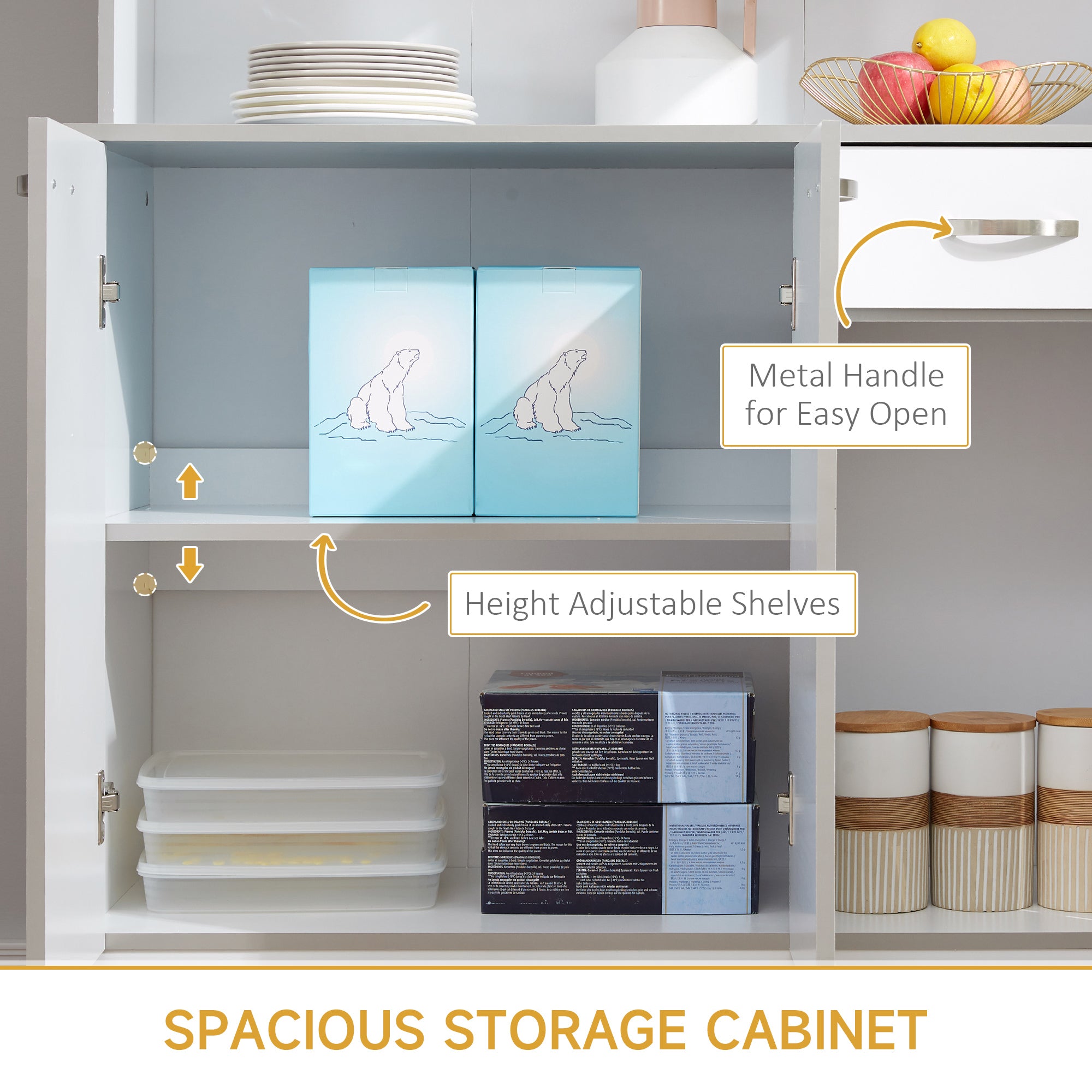 HOMCOM Kitchen Cupboard, Freestanding Kitchen Storage Cabinet with 6 Doors, Drawer, Adjustable Shelves and Open Countertop for Dining Room, White - North Peak Garden Furniture