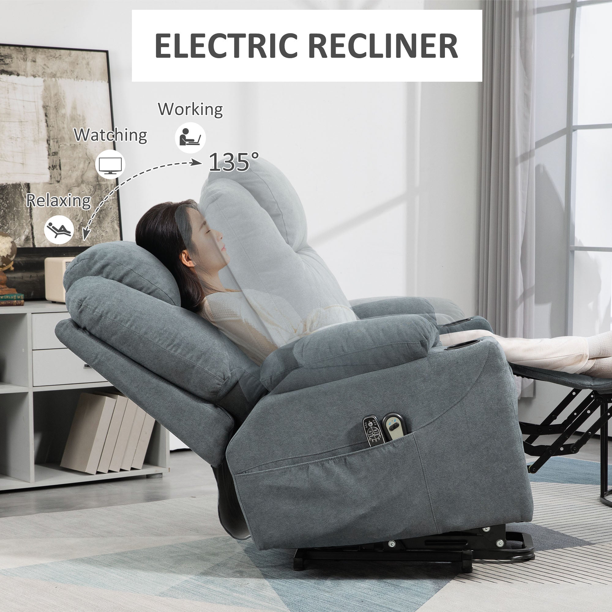 HOMCOM Lift-And-Recline Massage Armchair, with Heat - Grey - North Peak Garden Furniture