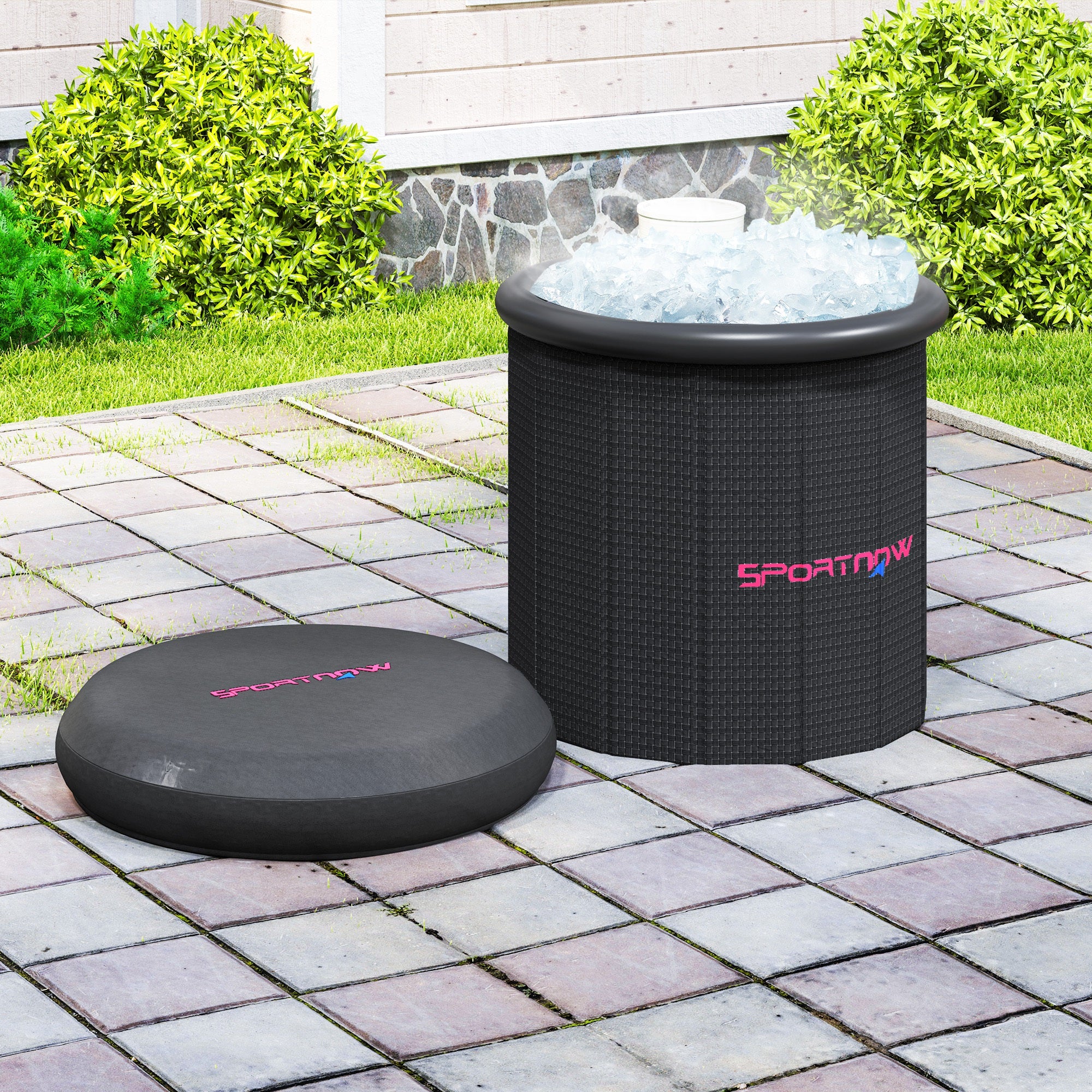 SPORTNOW Ice Bath Tub Outdoor, 300L Portable Cold Water Therapy Tub, Recovery Cold Plunge Pool with Lid, Cover and Carry Bag for Athletes, Black - North Peak Garden Furniture