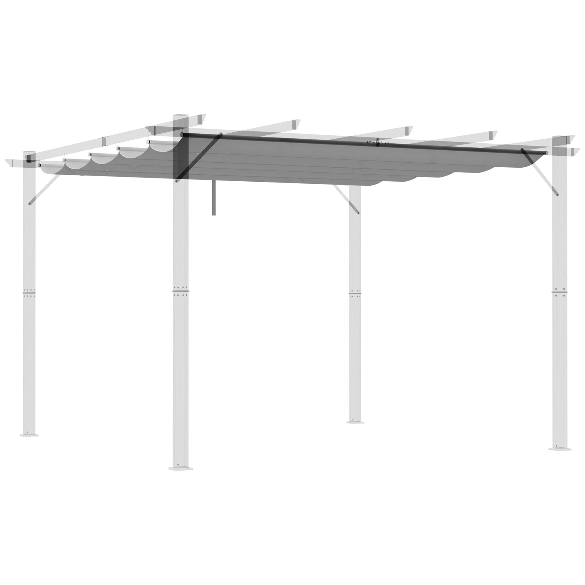 Outsunny Retractable Pergola Shade Cover, Replacement Canopy Fabric for 3 x 3 (m) Pergola, Gazebo Retractable Roof, Light Grey - North Peak Garden Furniture