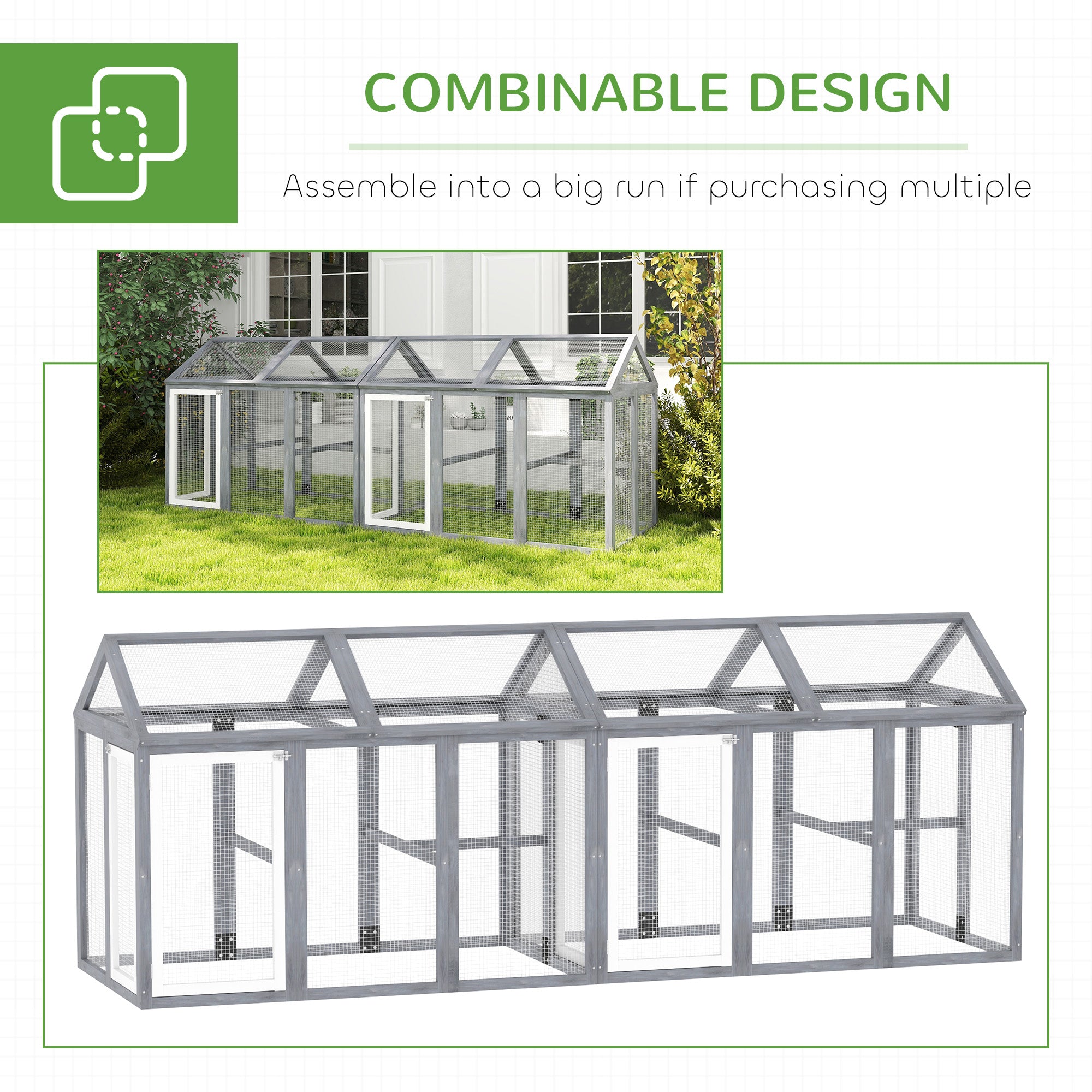 PawHut Large Chicken Run, Wooden Chicken coop, with Combinable Design - Wood Effect - North Peak Garden Furniture
