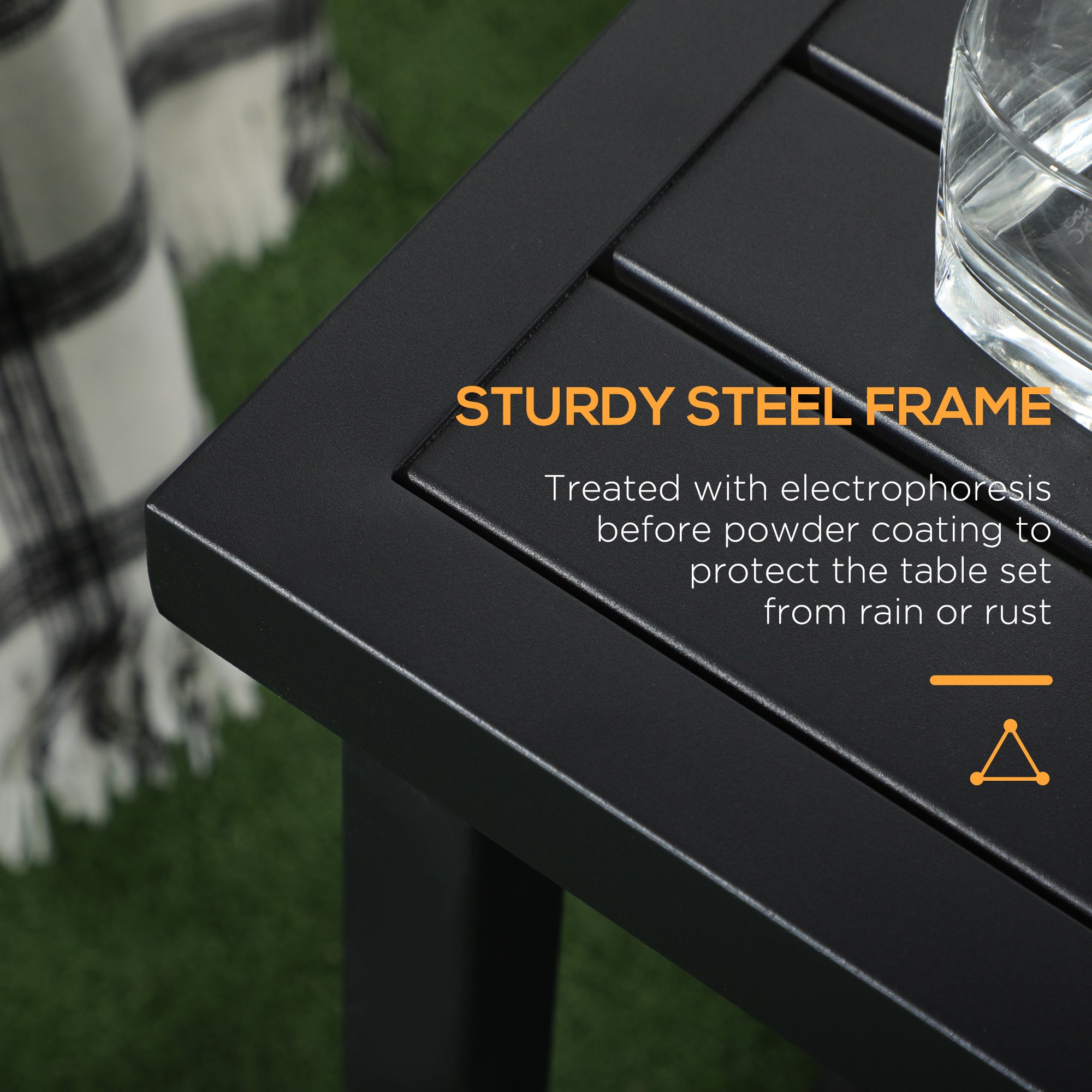 Outsunny Garden Side Table End Table Patio Coffee Table with Umbrella Hole, Steel Frame for Balcony, Black - North Peak Garden Furniture