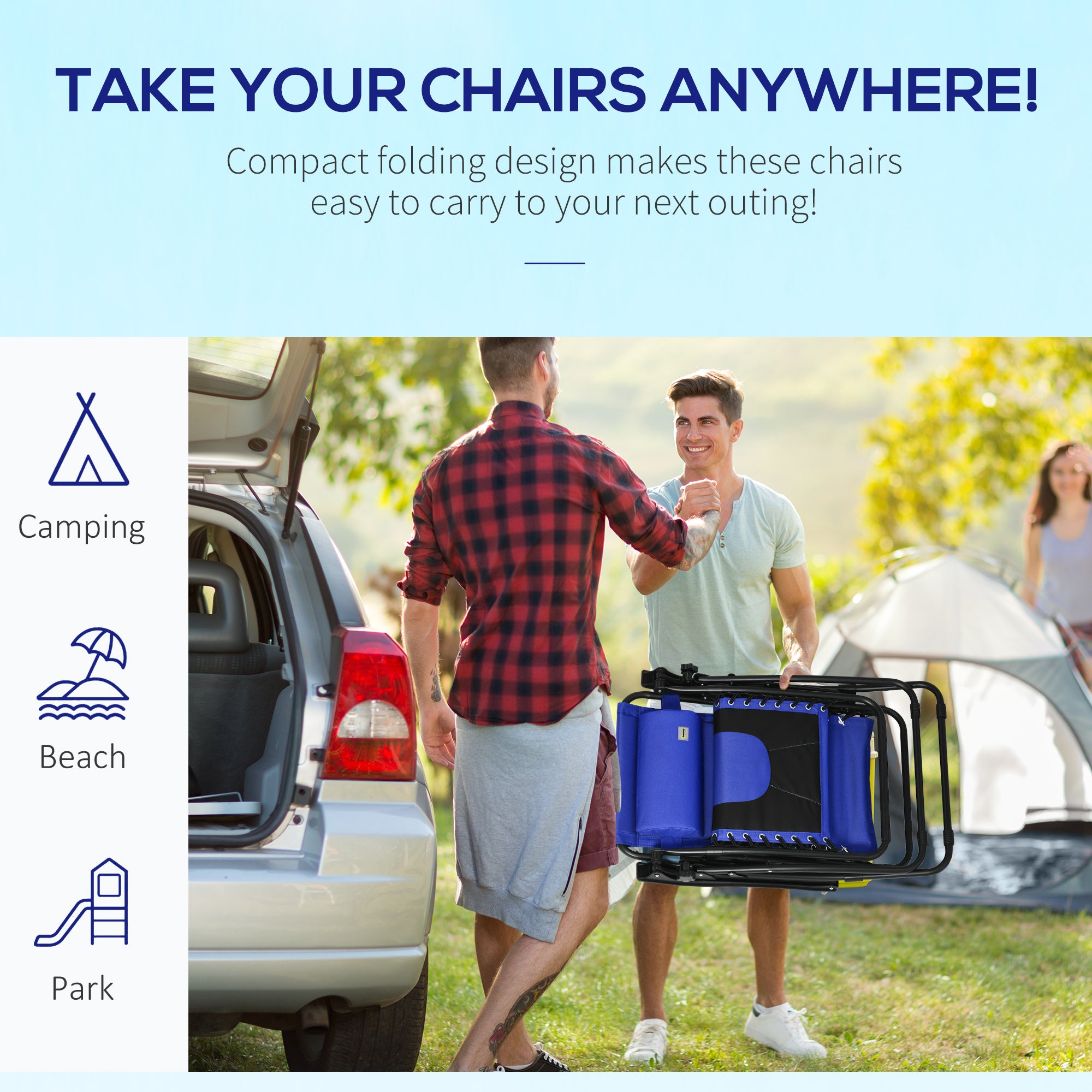 Outsunny Zero Gravity Lounger Chair, Folding Reclining Patio Chair with Padded Seat, Cup Holder, Soft Cushion and Headrest for Poolside, Camping, Blue - North Peak Garden Furniture