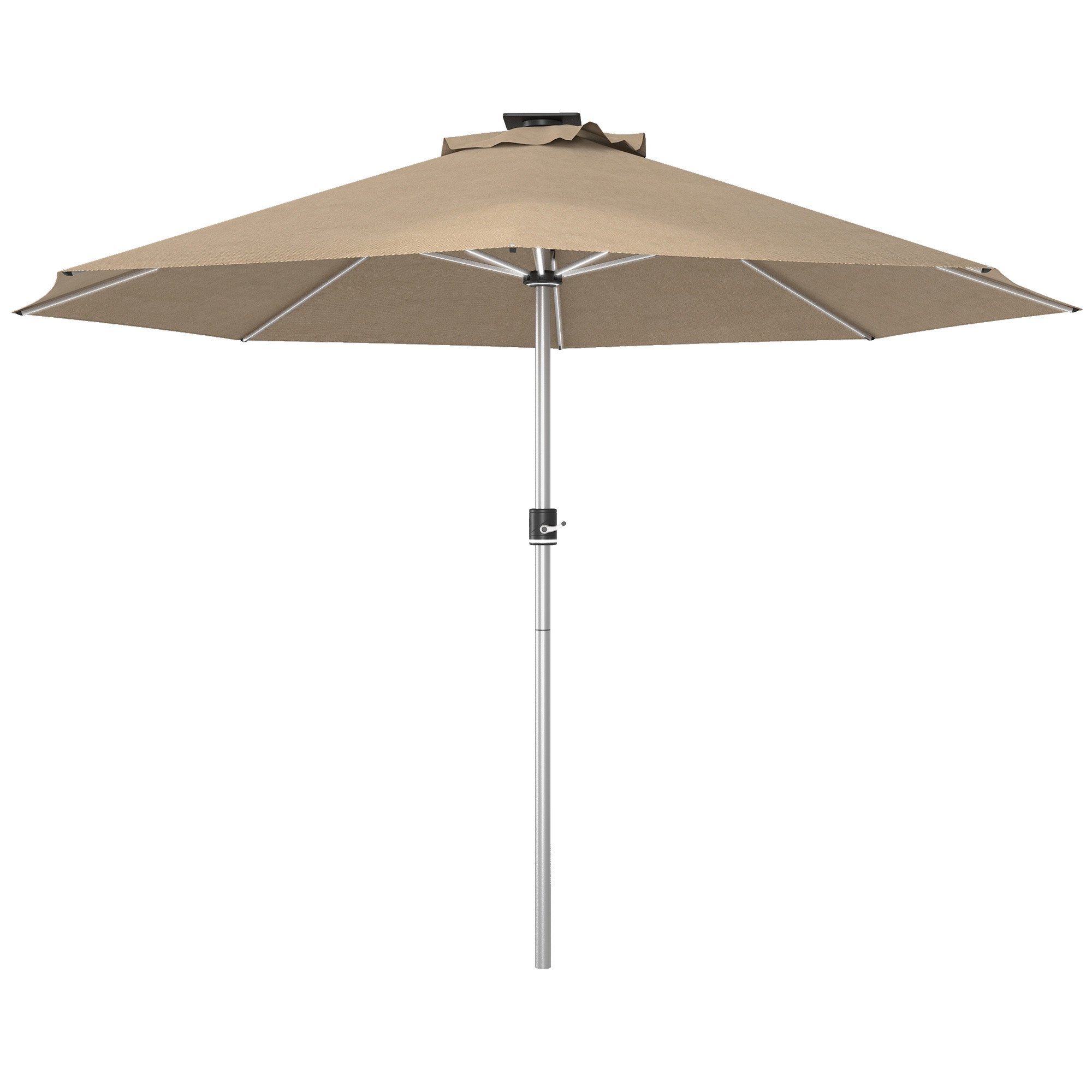 Outsunny 3m Parasol, with Solar-Powered LED Lights - Khaki - North Peak Garden Furniture