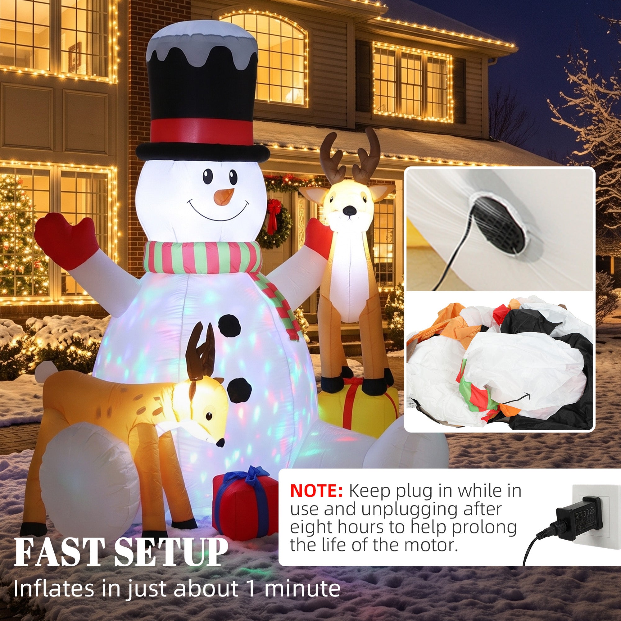 Outsunny 7ft Giant Christmas Inflatable Snowman with 2 Reindeer, Outdoor Blow Up Christmas Decoration with LEDs, Bag