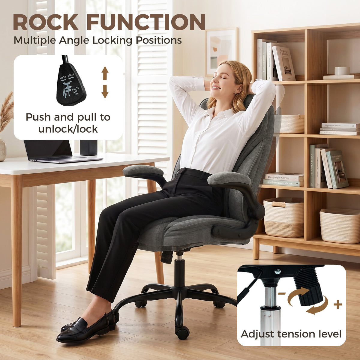 HOMCOM Office Chair, Ergonomic Desk Chair with Flip-up Armrest, Pocket Springs, Swivel Wheels, Adjustable Height, Dark Grey