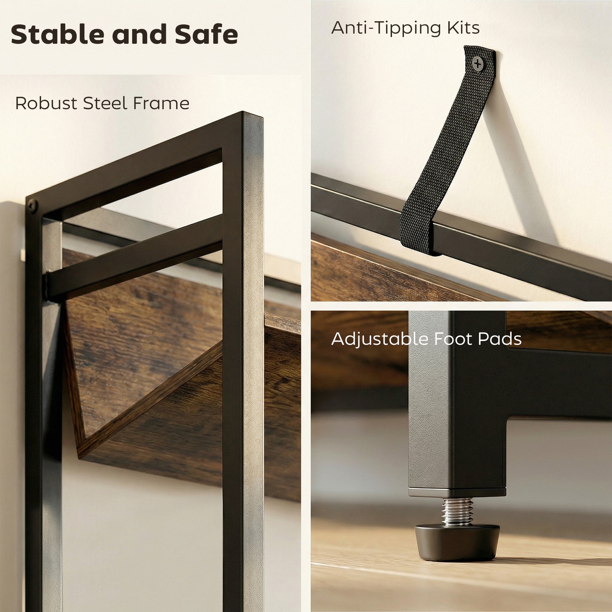 HOMCOM Bookshelf 5-Tier Metal Frame Room Divider Bookcase Storage Shelves for Living Room Rustic Brown