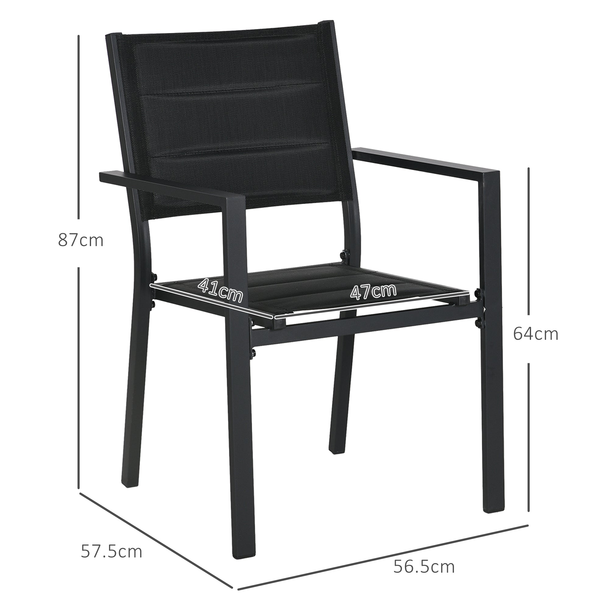 Outsunny Set of Two Aluminium Stacking Garden Chairs - Black - North Peak Garden Furniture