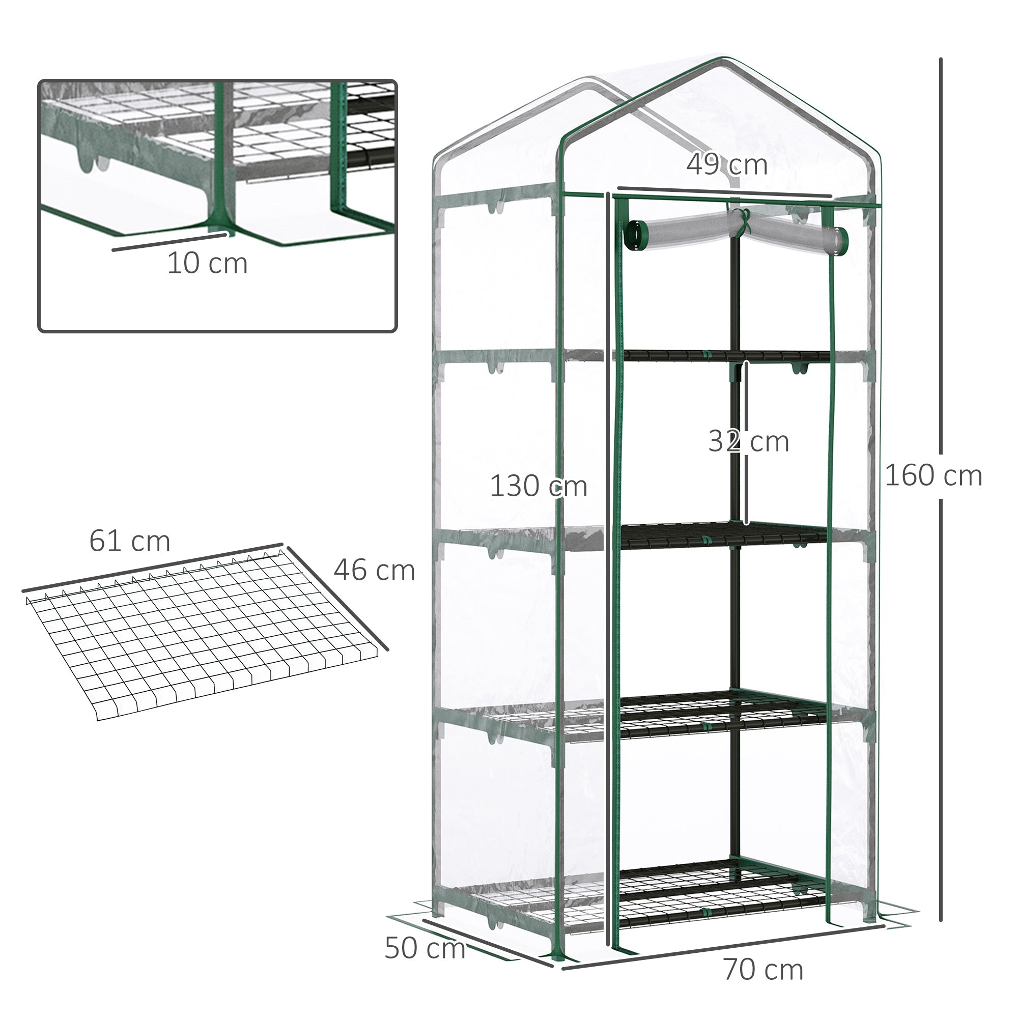 Outsunny 4 Tiers Mini Portable Greenhouse Compact Plant Grow Shed Metal Frame Transparent Clear Cover 160H x 70L x 50Wcm - North Peak Garden Furniture
