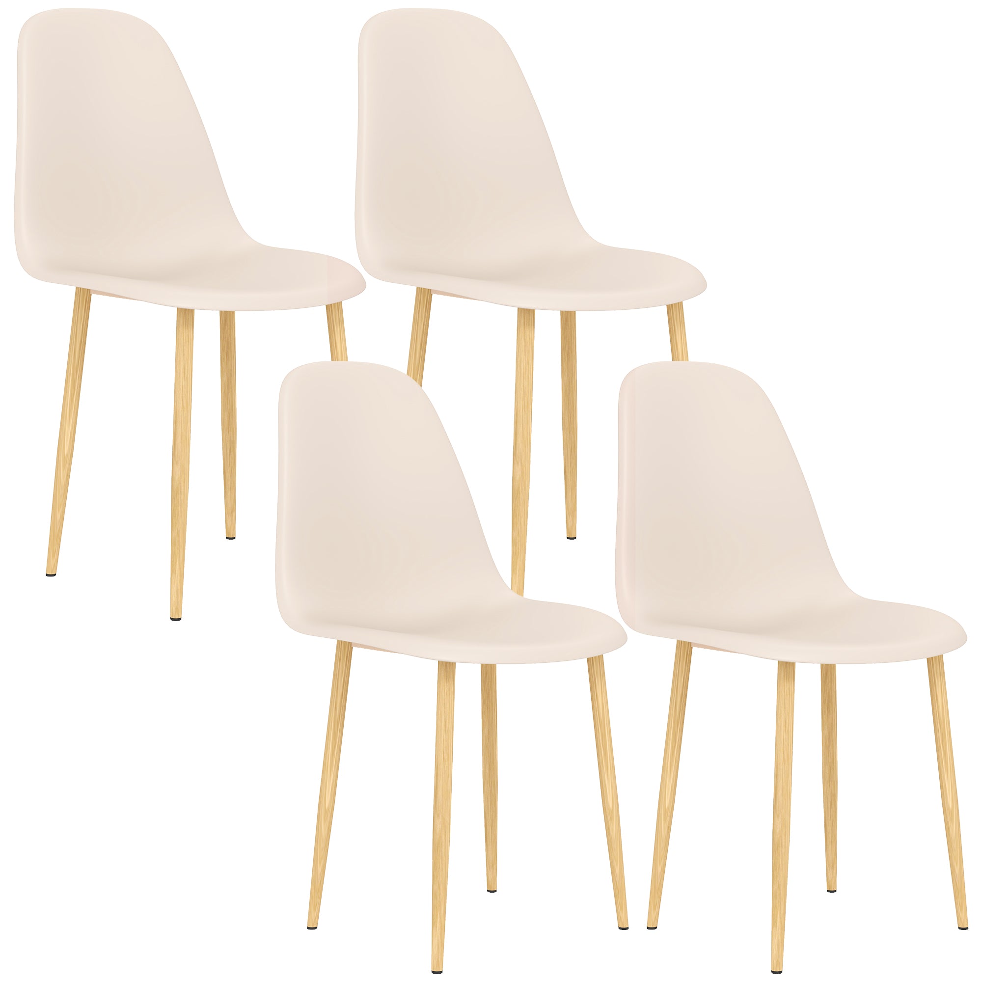 HOMCOM Modern Dining Chairs Set of 4, Kitchen Chairs with Backrest and Steel Legs for Dining Room, Living Room, Khaki - North Peak Garden Furniture