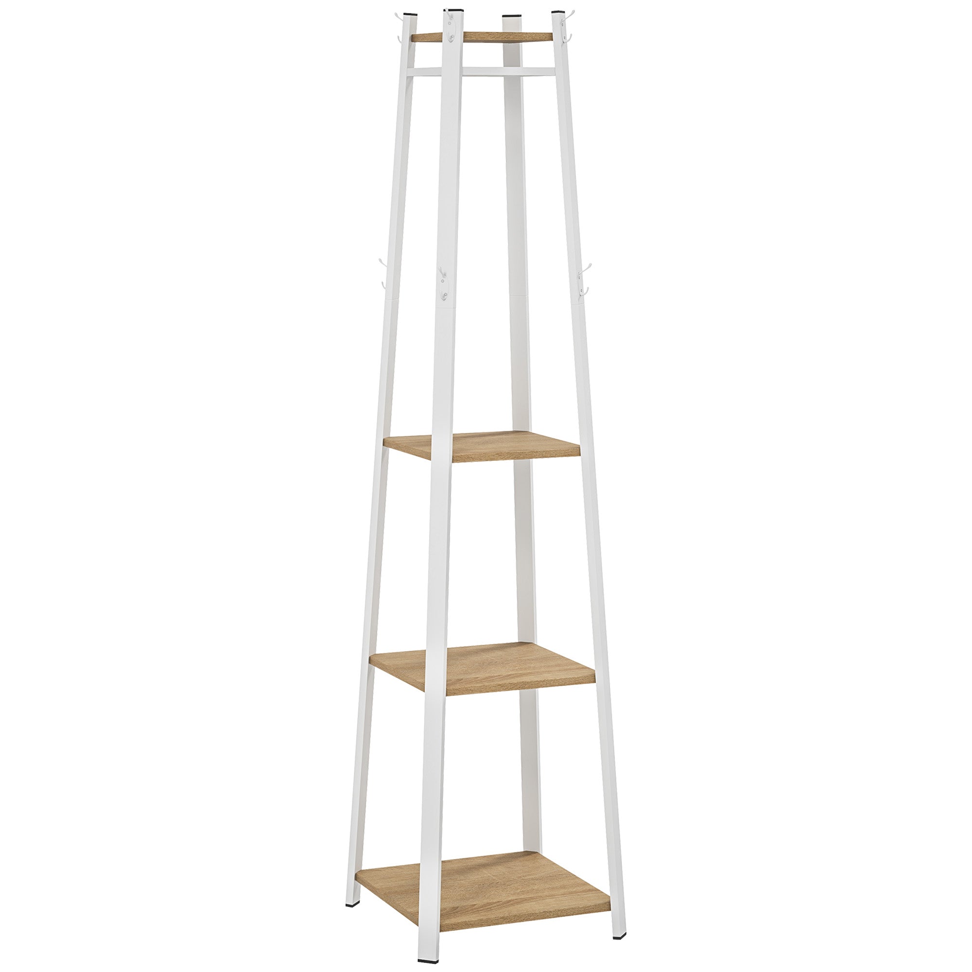 HOMCOM Compact Freestanding Coat Rack - White/Oak - North Peak Garden Furniture