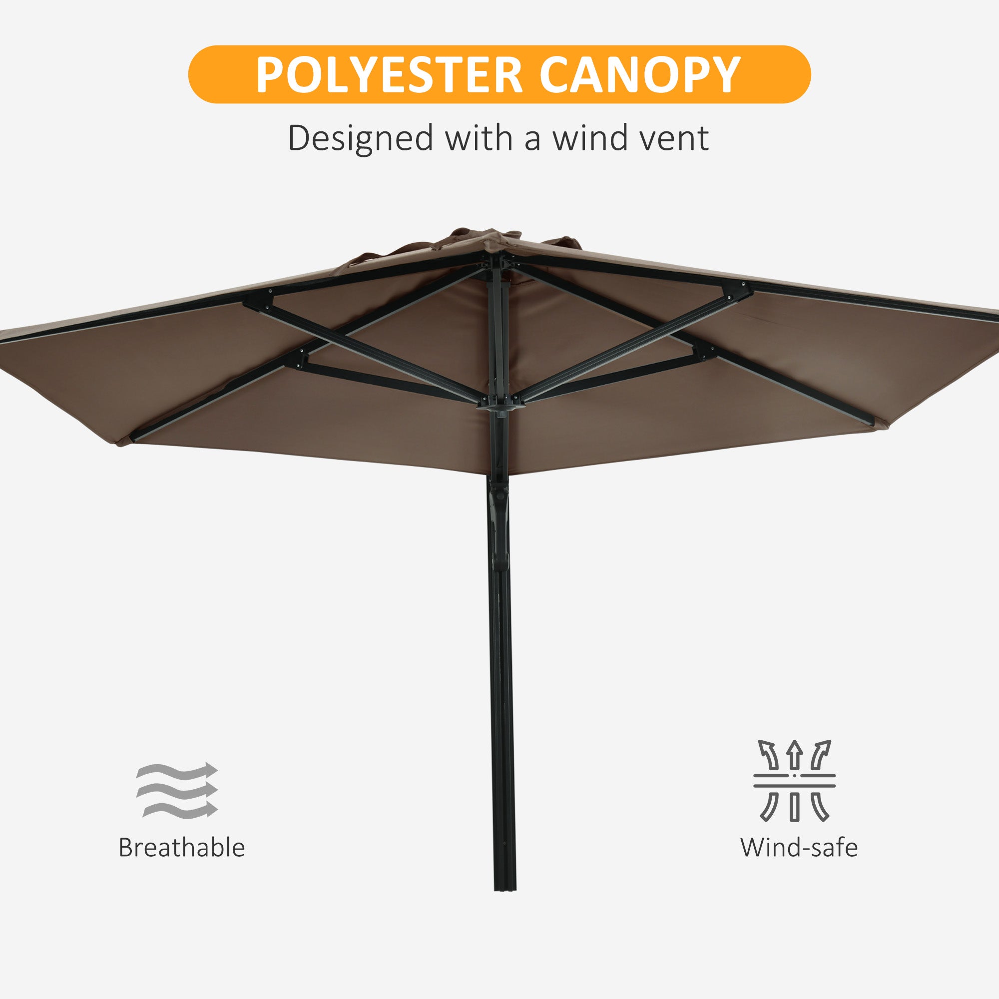 Outsunny 2.5m Wall Mounted Parasol, Hand to Push Outdoor Patio Umbrella with 180 Degree Rotatable Canopy for Porch, Deck, Garden, 250 cm, Khaki - North Peak Garden Furniture