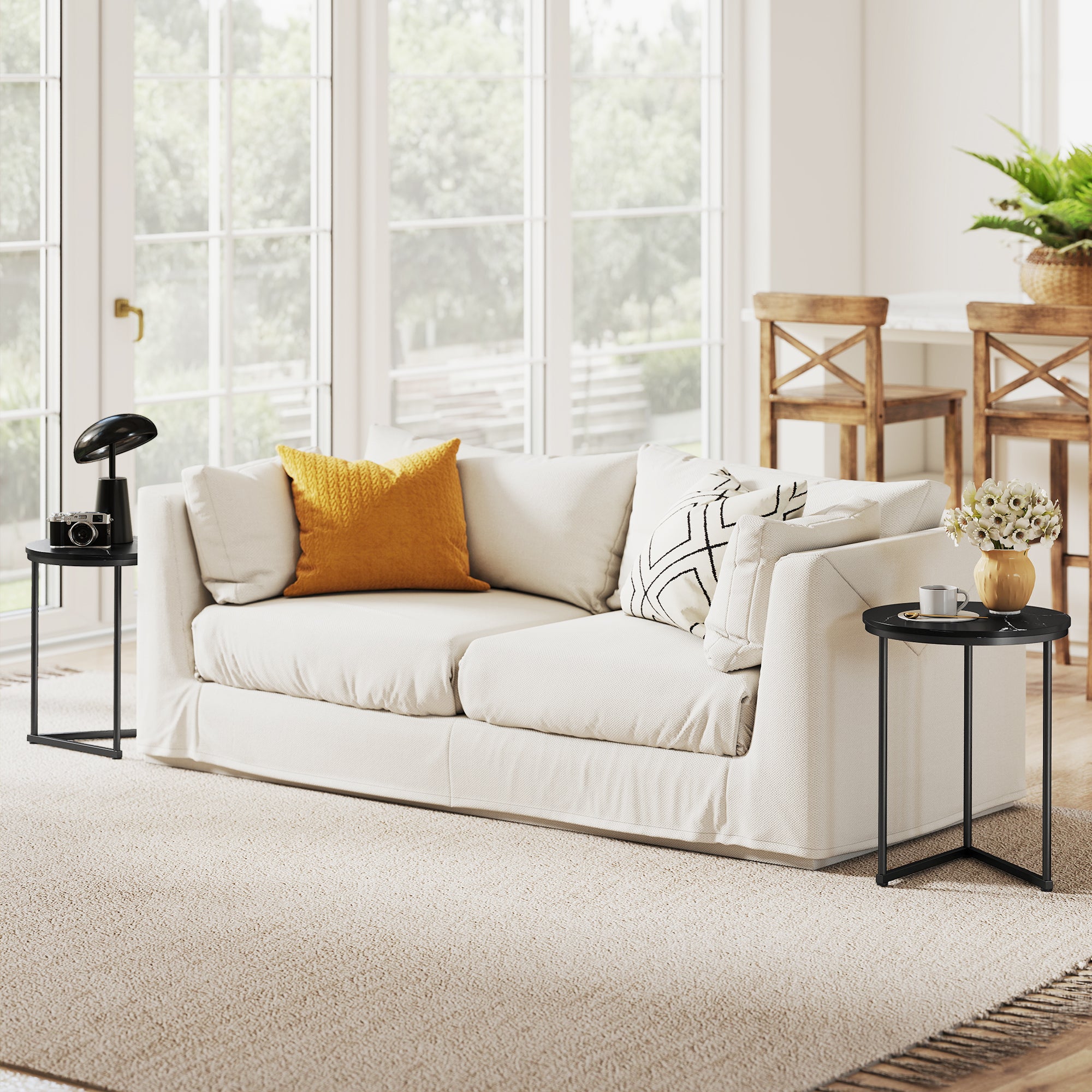 HOMCOM Set of Two Marble-Effect Nest of Tables - Black Marble Effect