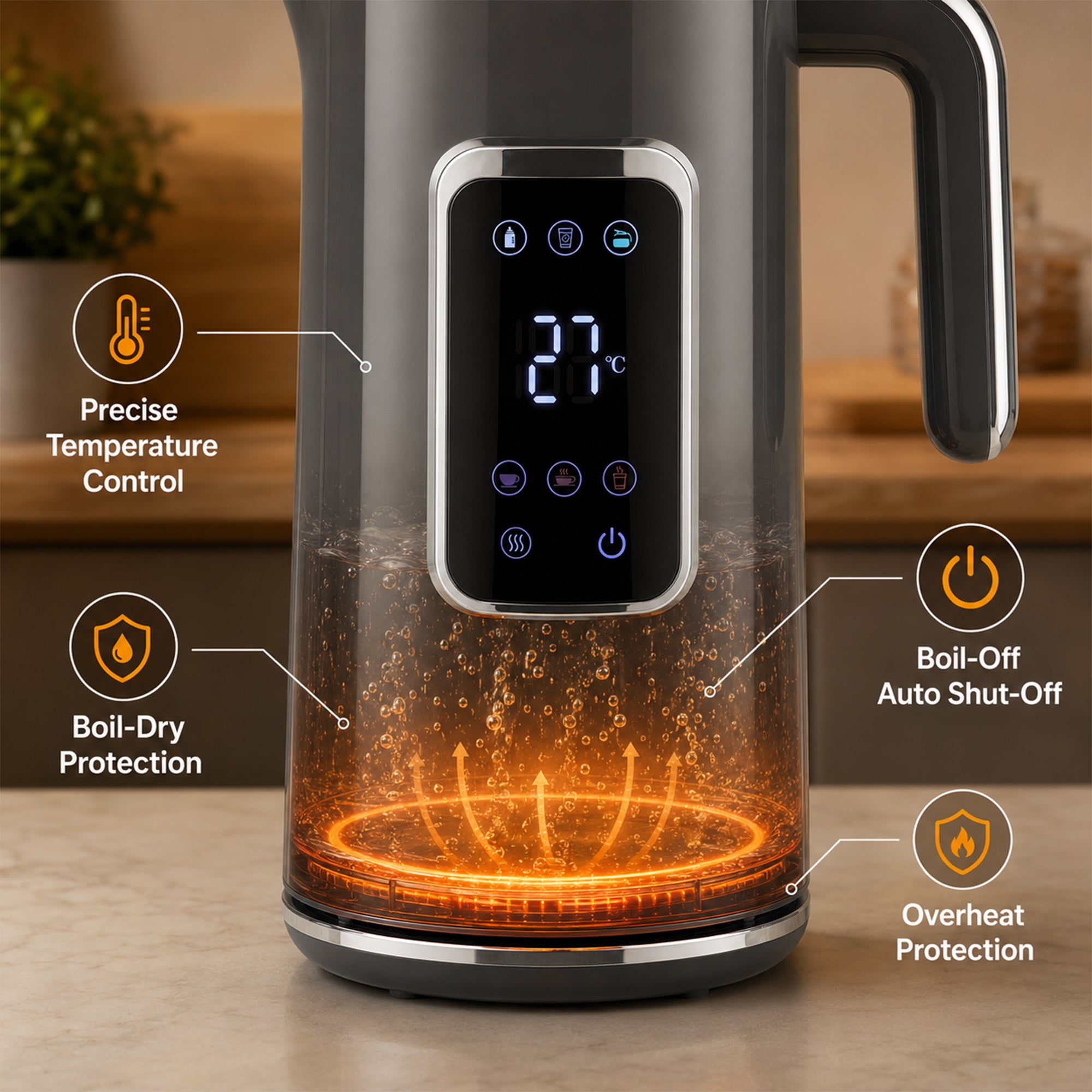 HOMCOM Electric Kettle, 1.7L Fast Boil 3000W Water Kettle with LED Display, Adjustable Temperature, Keep Warm Function, Grey