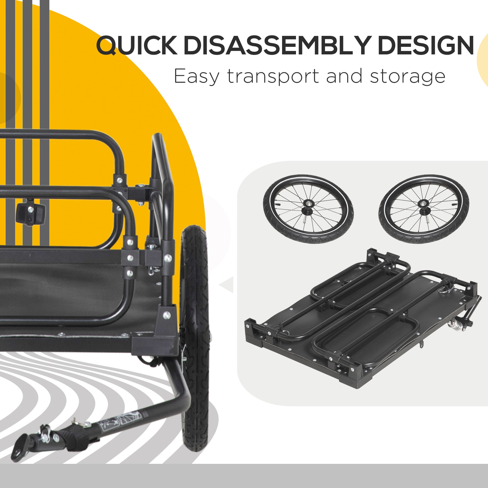 HOMCOM Steel Bike Trailer with Triple Safety, Wagon Bicycle Trailer with Suspension, 2 Wheels Outdoor Storage Carrier, Black - North Peak Garden Furniture
