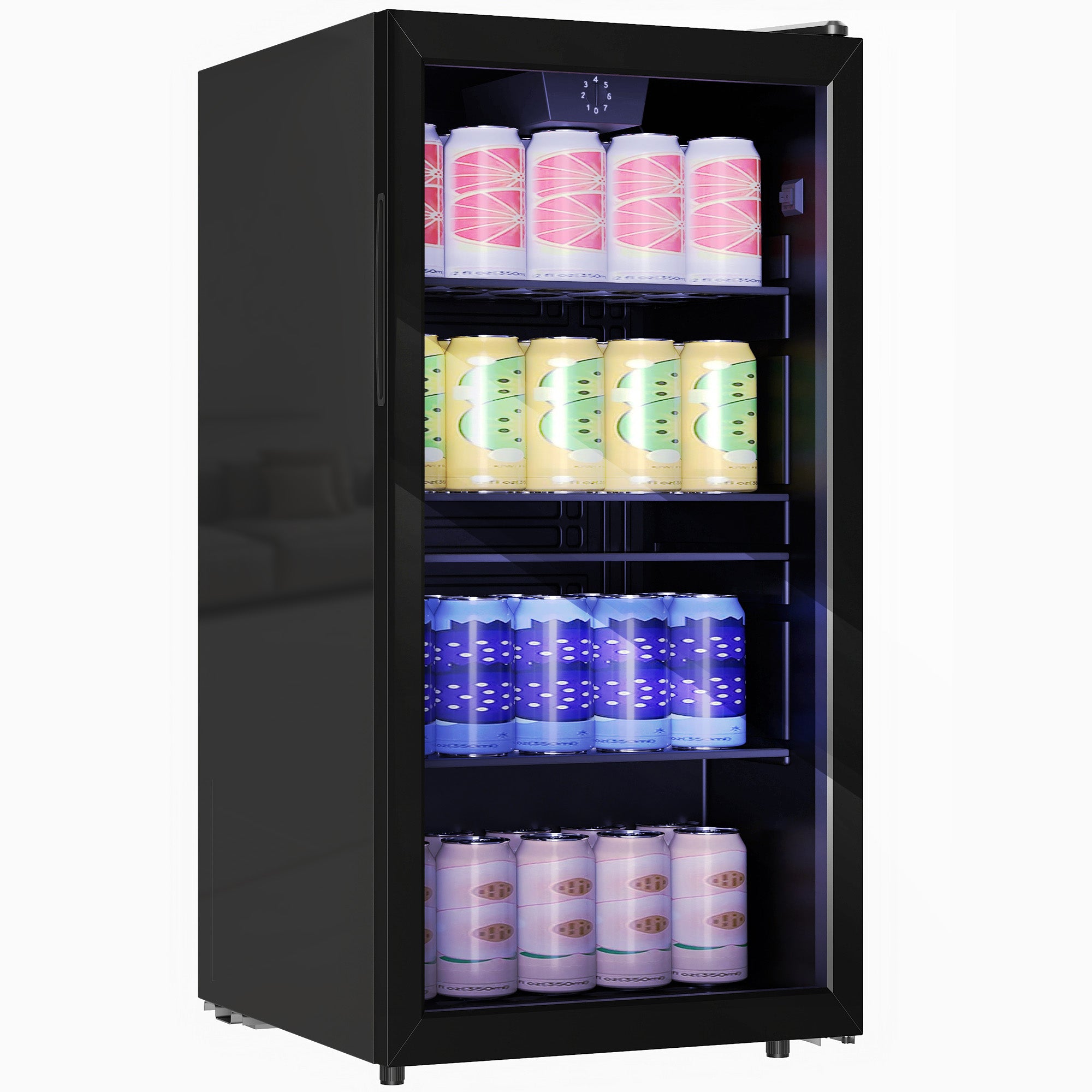 HOMCOM 93L Drinks Fridge, 115 Can Freestanding Beer Fridge with Glass Door, Adjustable Shelves, LED Light, for Beer Soda, Black