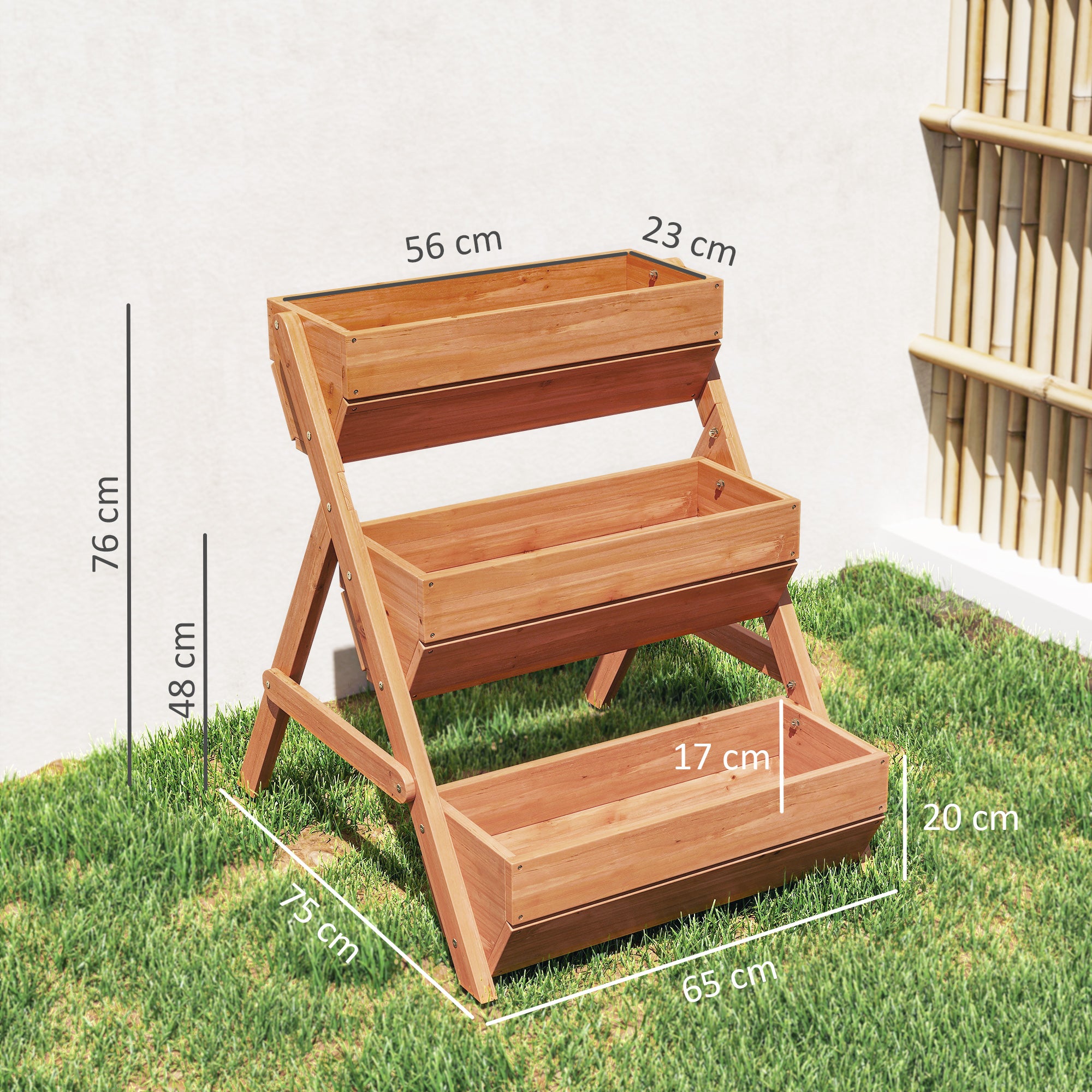 Outsunny 3 Tier Raised Garden Bed Wooden Elevated Planter Box Kit, 66L for Flower, Vegetable, Herb, 65x75x78cm, Brown