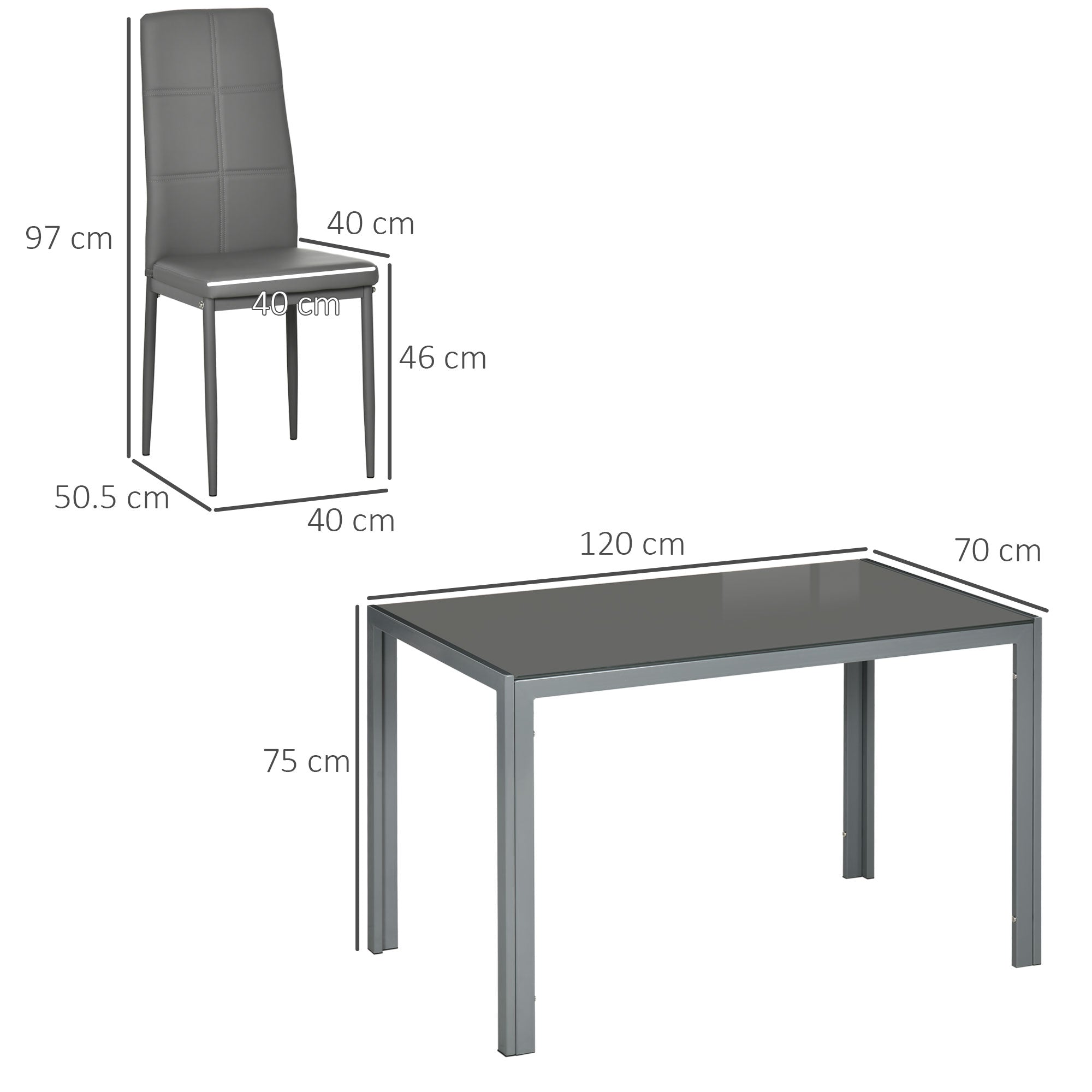 HOMCOM 5-Piece Kitchen Dining Table Set with 4 Faux Leather Metal Frame Chairs Glass Tabletop Desk for Dining Room, Kitchen, Dinette, Grey - North Peak Garden Furniture