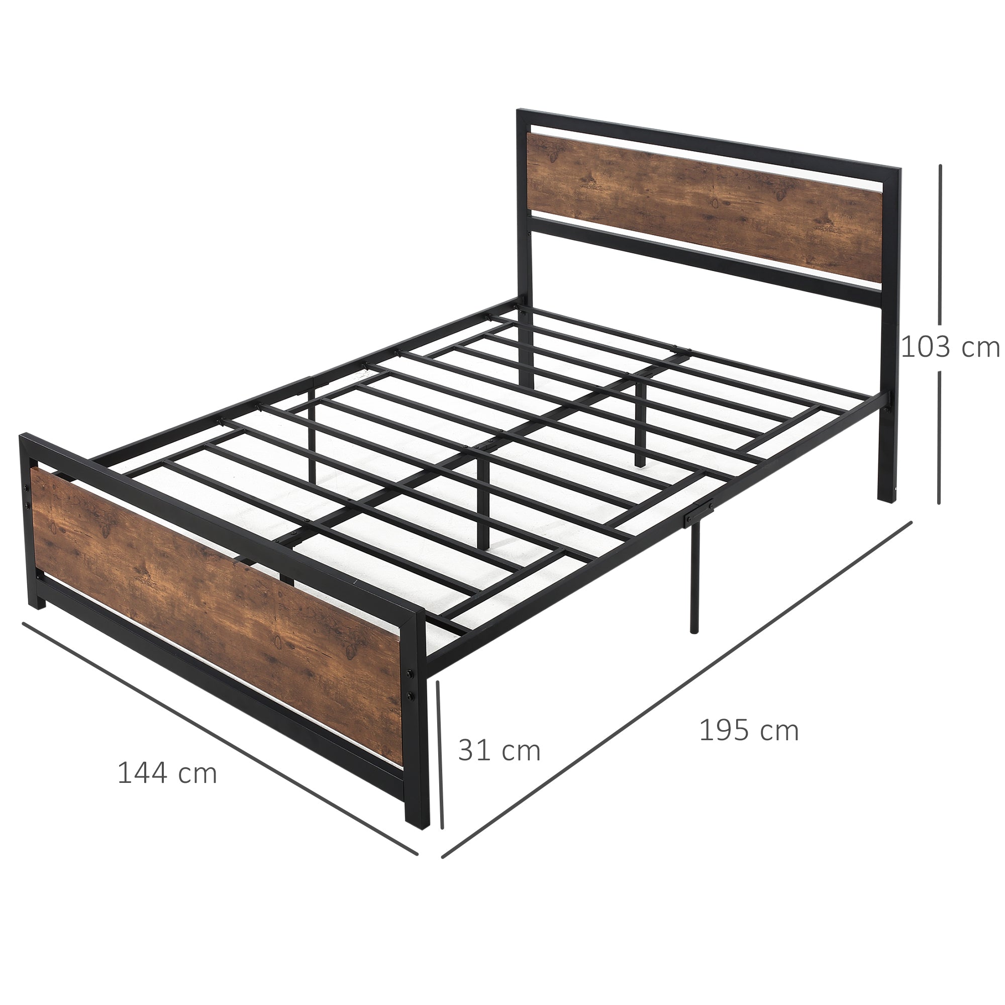 HOMCOM Double Size Metal Bed Frame with Headboard & Footboard, Strong Slat Support Full Bed Frame w/ Underbed Storage Space, Bedroom Furniture For Adults