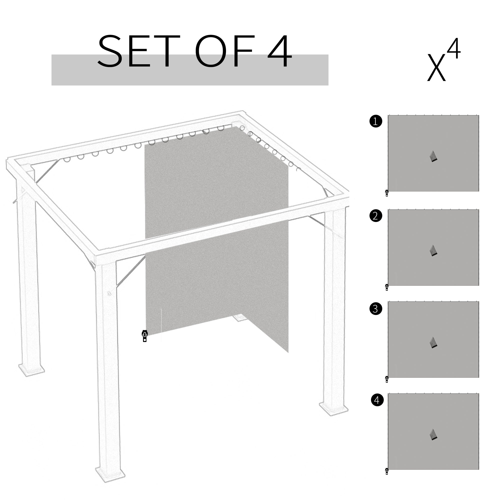 Outsunny Replacement Gazebo Curtains, 4-Panel Gazebo Side Panels Only, for 3 x 3 (M) Gazebos or Pergolas, Hooks/C-Rings Included, Light Grey - North Peak Garden Furniture