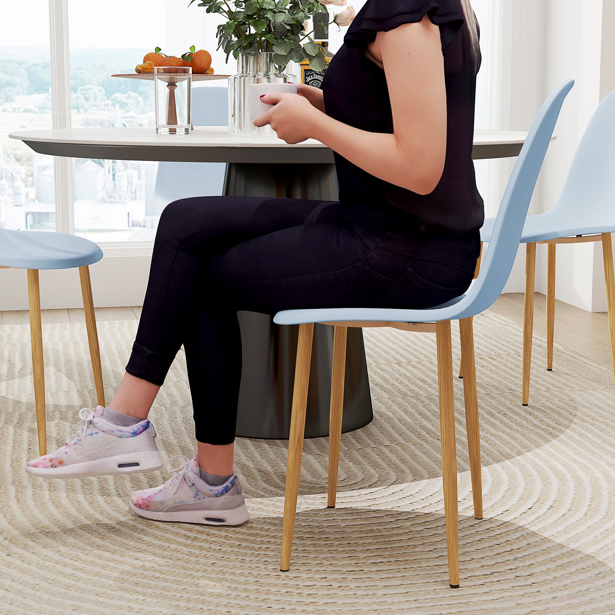 HOMCOM Modern Dining Chairs Set of 4, Kitchen Chairs with Backrest and Steel Legs for Dining Room, Living Room, Light Blue - North Peak Garden Furniture