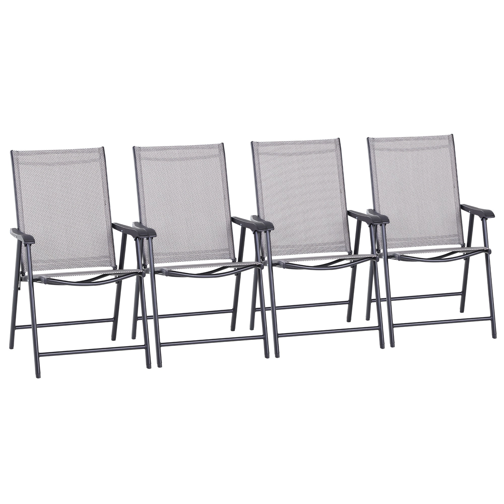 Outsunny Set of 4 Folding Garden Chairs, Metal Frame Garden Chairs Outdoor Patio Park Dining Seat with Breathable Mesh Seat, Grey - North Peak Garden Furniture