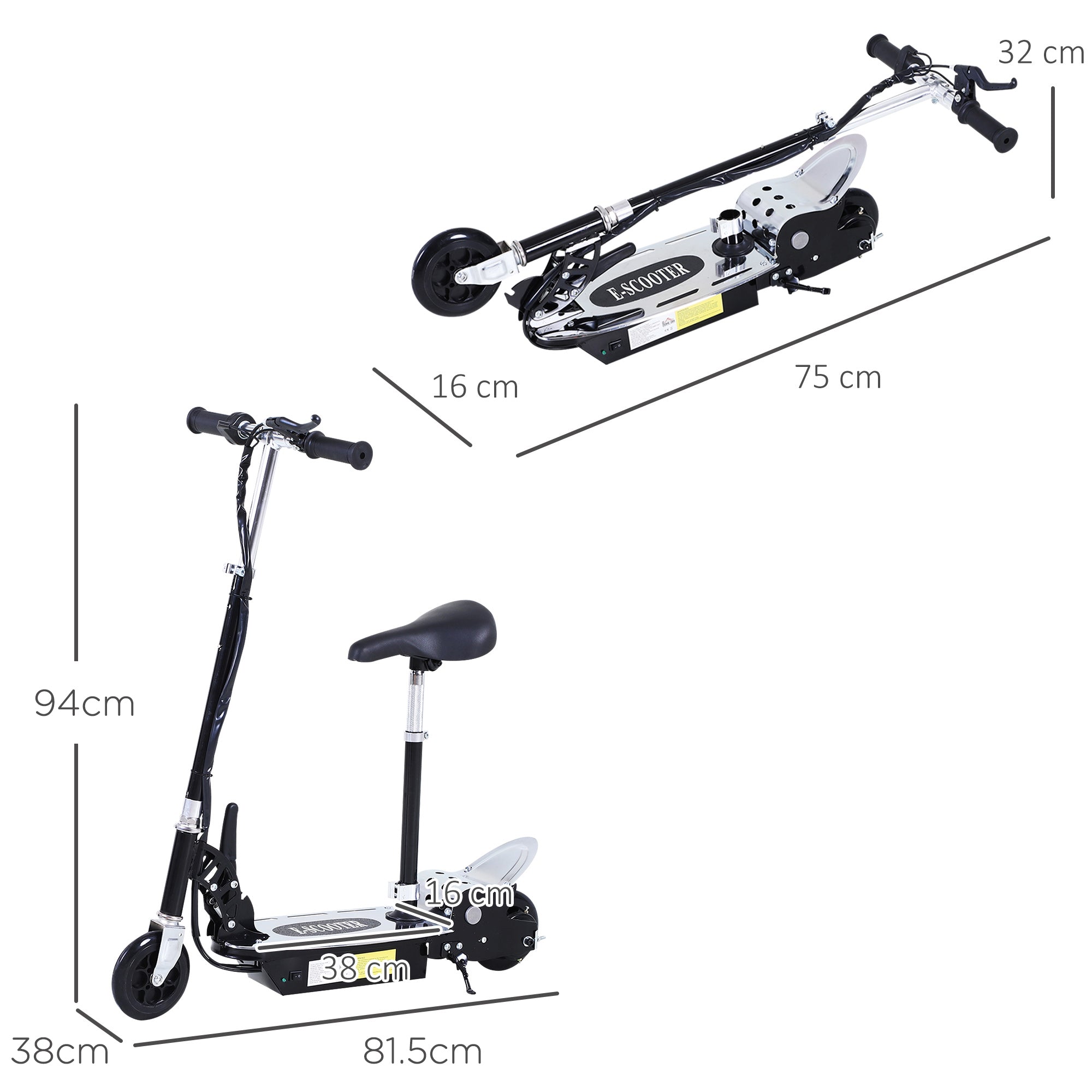 HOMCOM 120W Foldable Powered Scooters with 24V Rechargeable Battery, Adjustable Ride on Toy (Black) - North Peak Garden Furniture