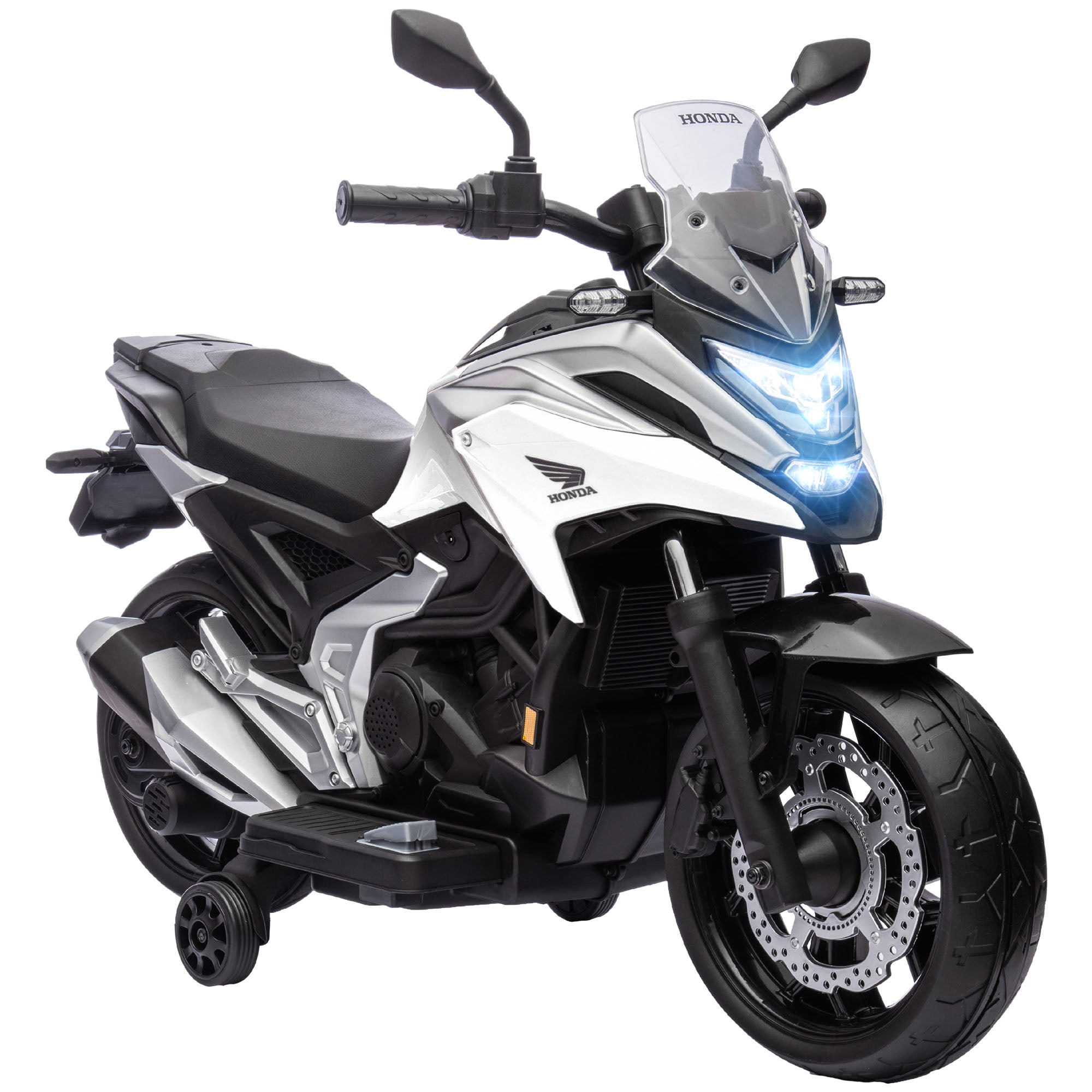 AIYAPLAY 12V Honda Licensed Kids Electric Motorbike w/ Music, Headlights, Early Education Function, for Ages 3-6 Years, White - North Peak Garden Furniture
