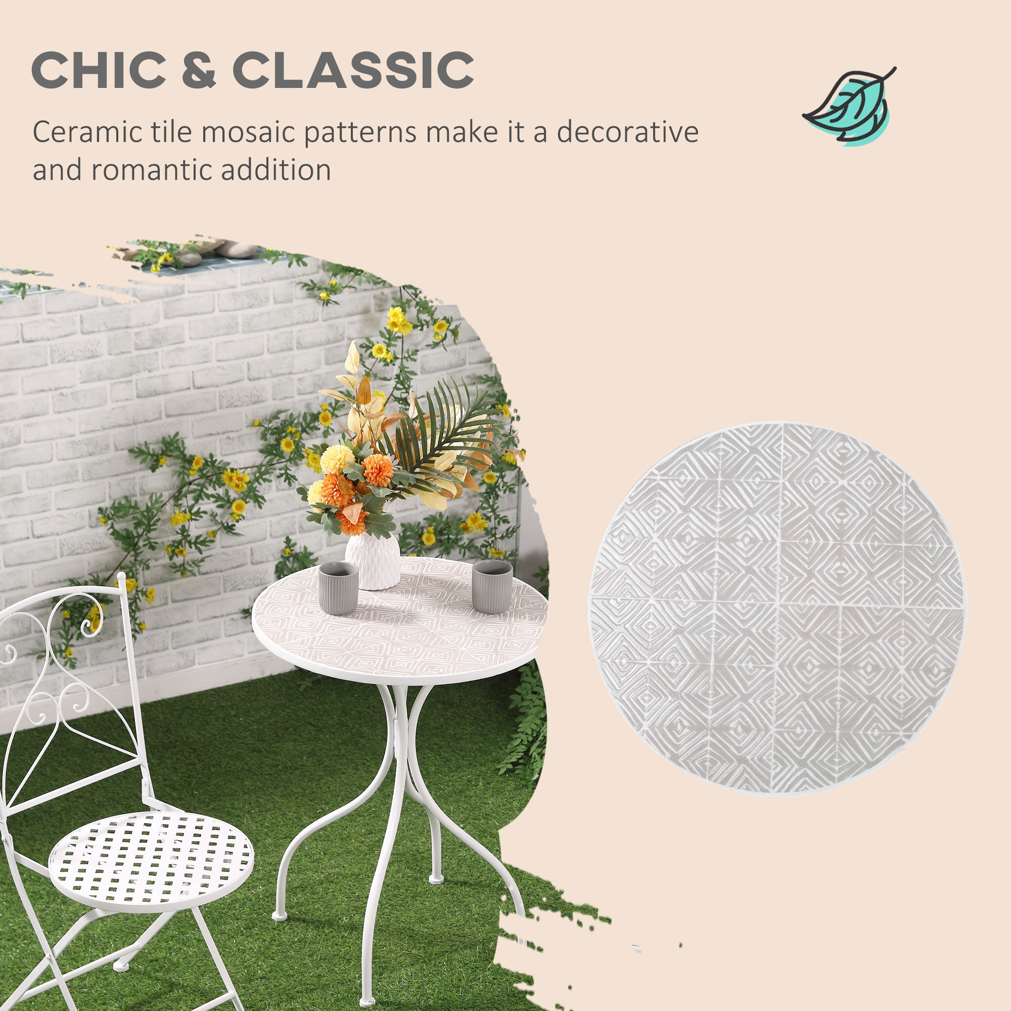 Outsunny Three-Piece Metal Bistro Set - White - North Peak Garden Furniture