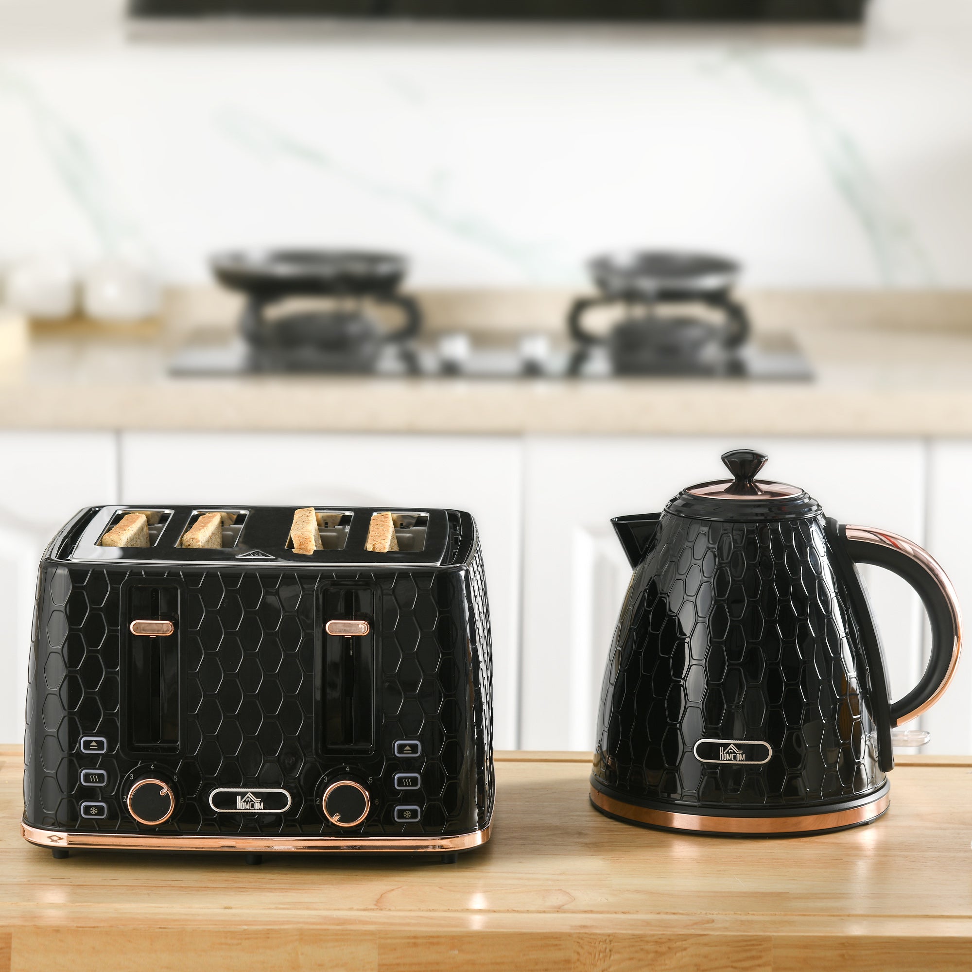 HOMCOM 1.7L 3000W Fast Boil Kettle & 4 Slice Toaster Set, Kettle and Toaster Set with 7 Browning Controls, Crumb Tray, Black - North Peak Garden Furniture